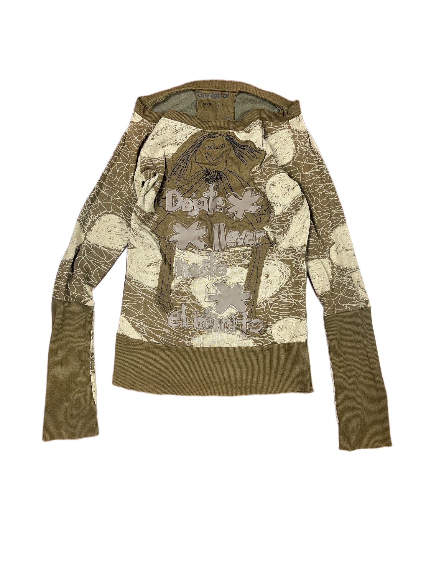 Y2k Desigual Long Sleeve Top Brown - L