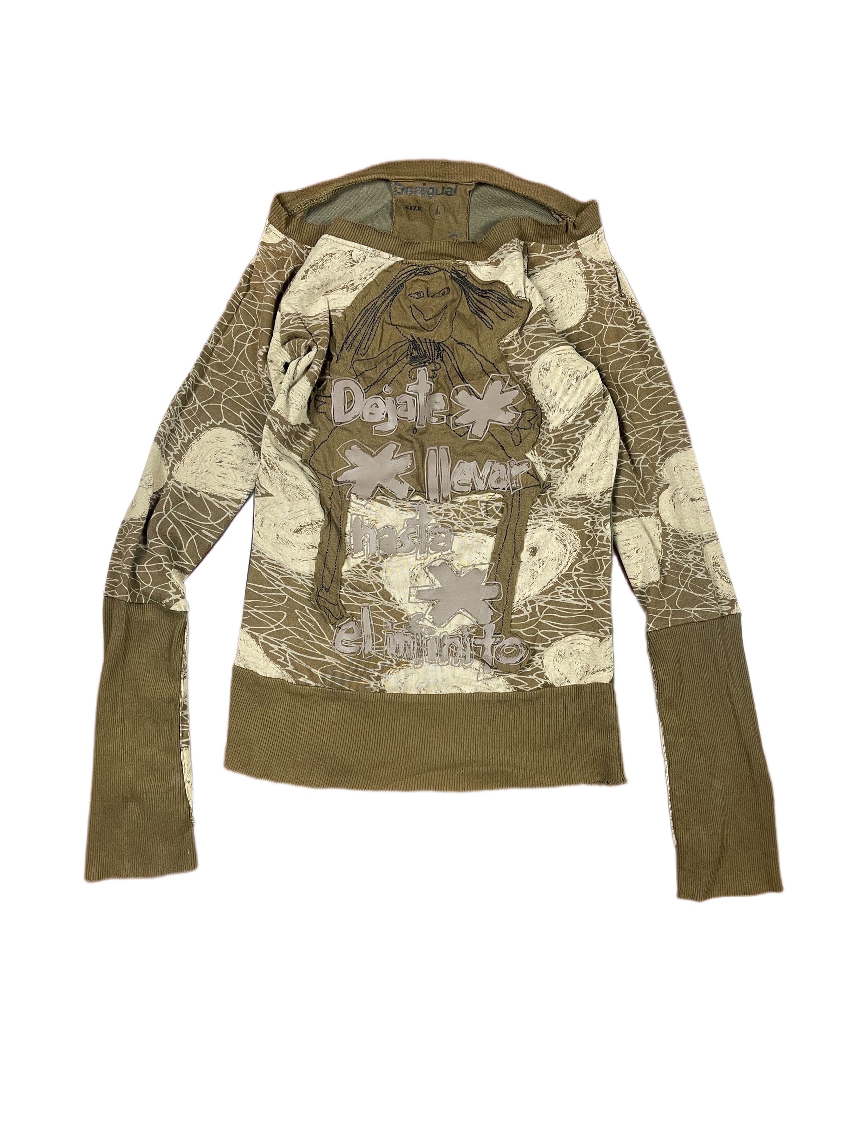 Y2k Desigual Long Sleeve Top Brown - L