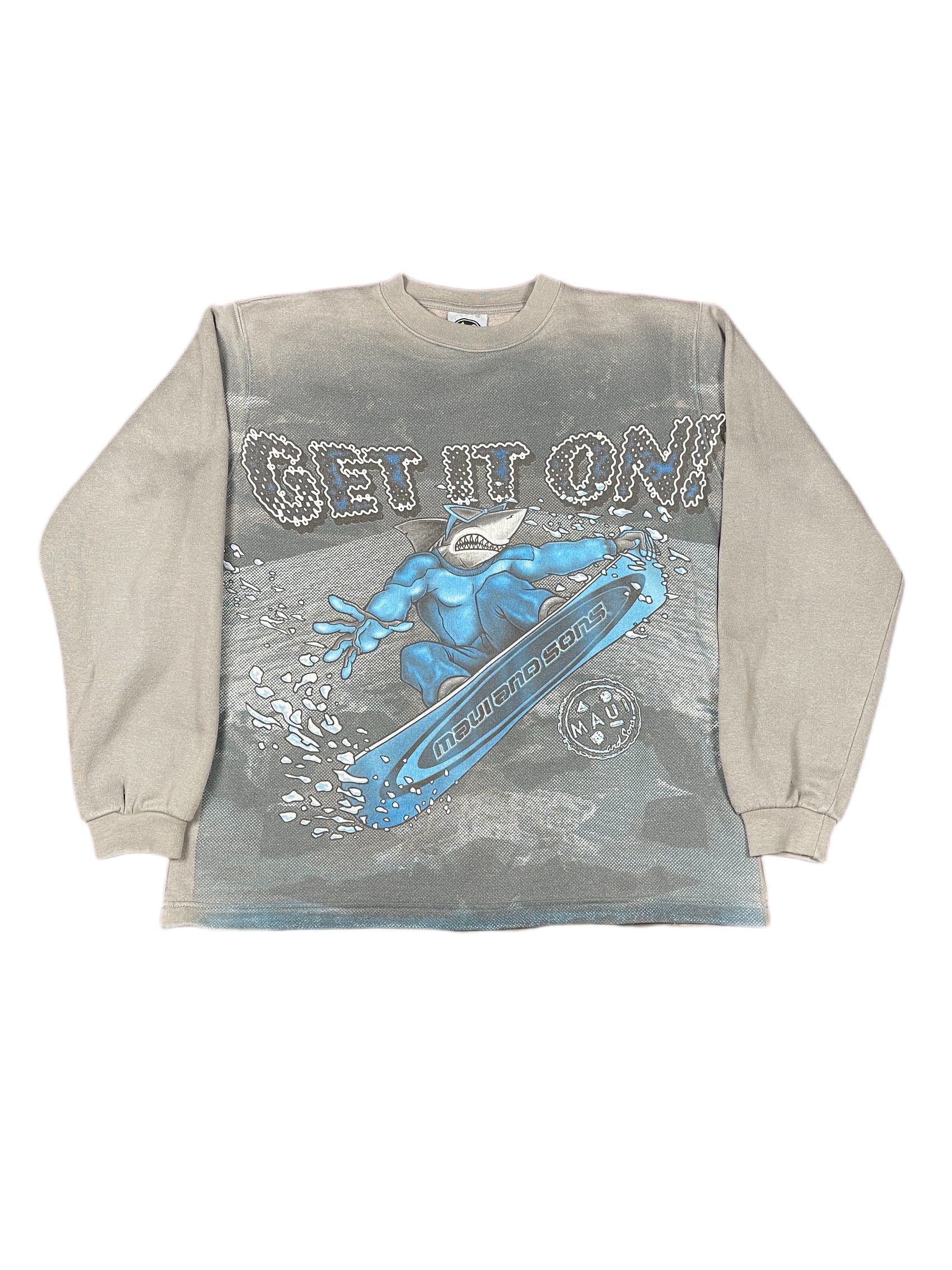 Y2k Maui and Sons Surf Shark Sweatshirt Gray - S/M