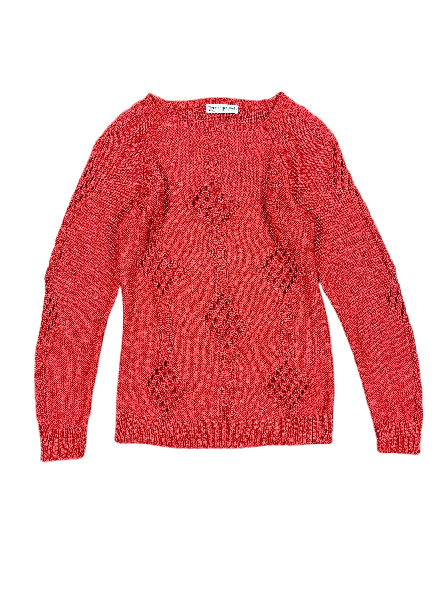 Vintage Mas Que Punto Knitted Sweatshirt Shiny Red - M