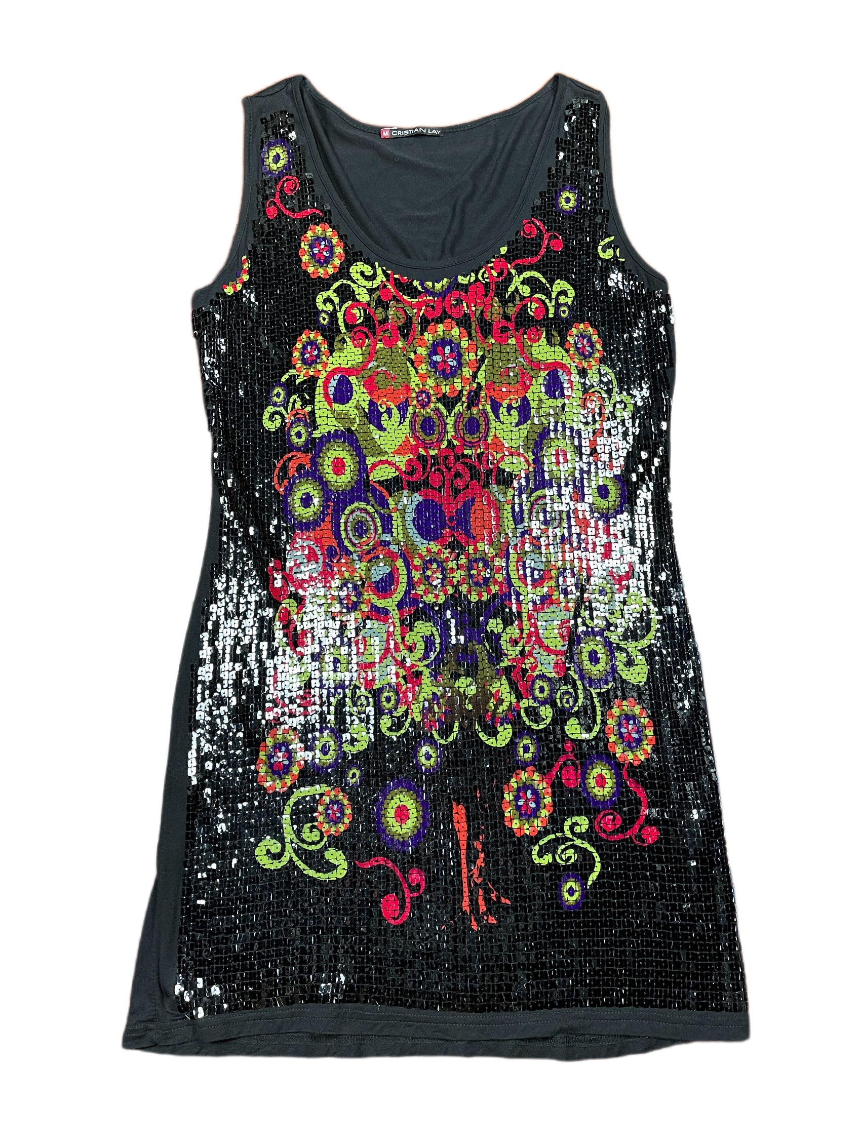 Y2k Christian Lay SLeeveless Dress Black Multicolor - M