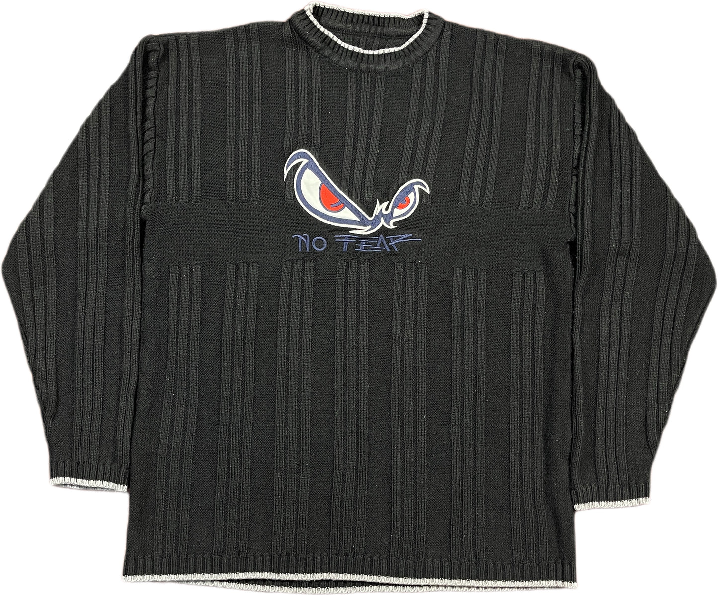 Y2K No Fear Knitted Sweatshirt Black Wool Blend L