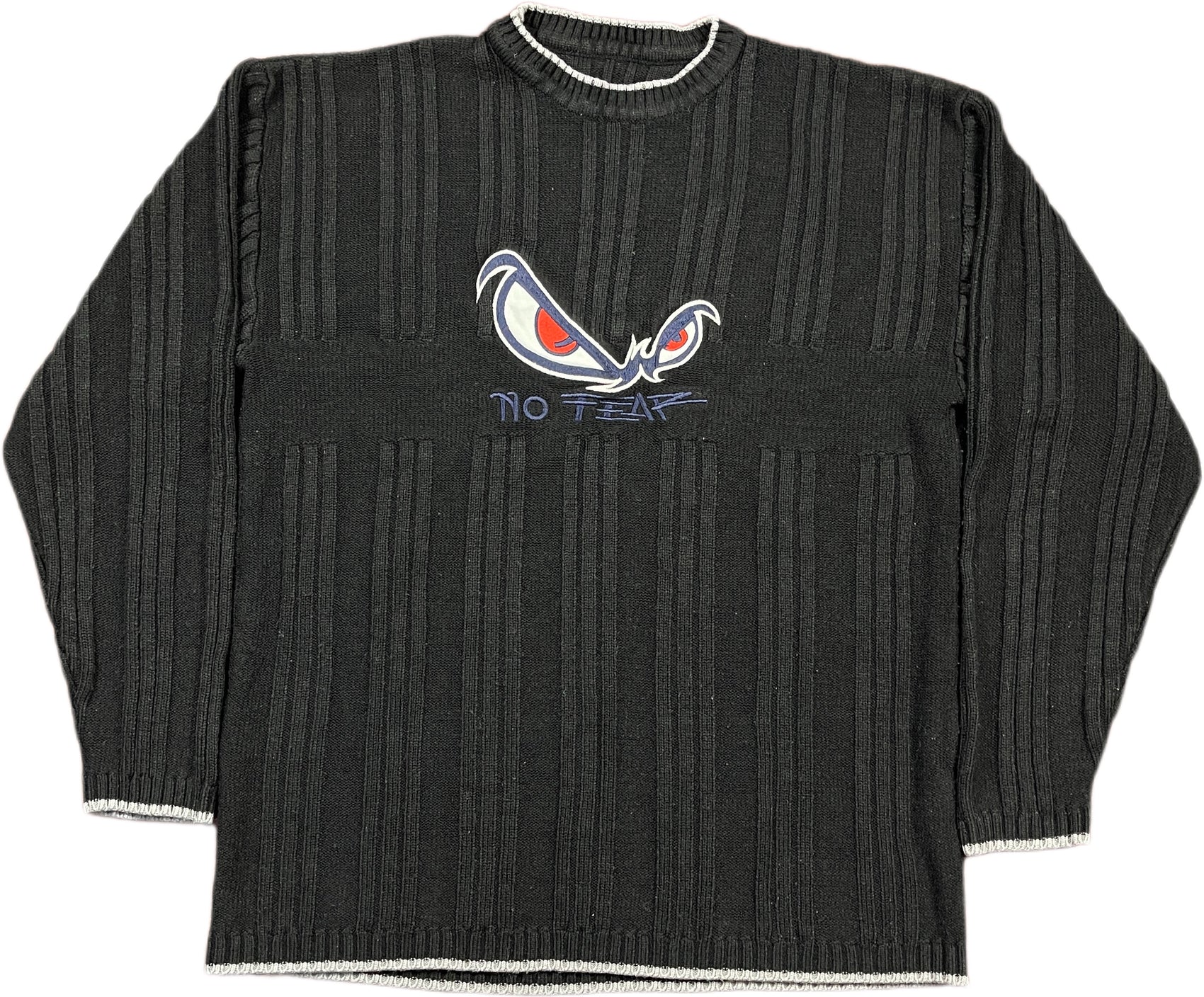 Y2K No Fear Knitted Sweatshirt Black Wool Blend L