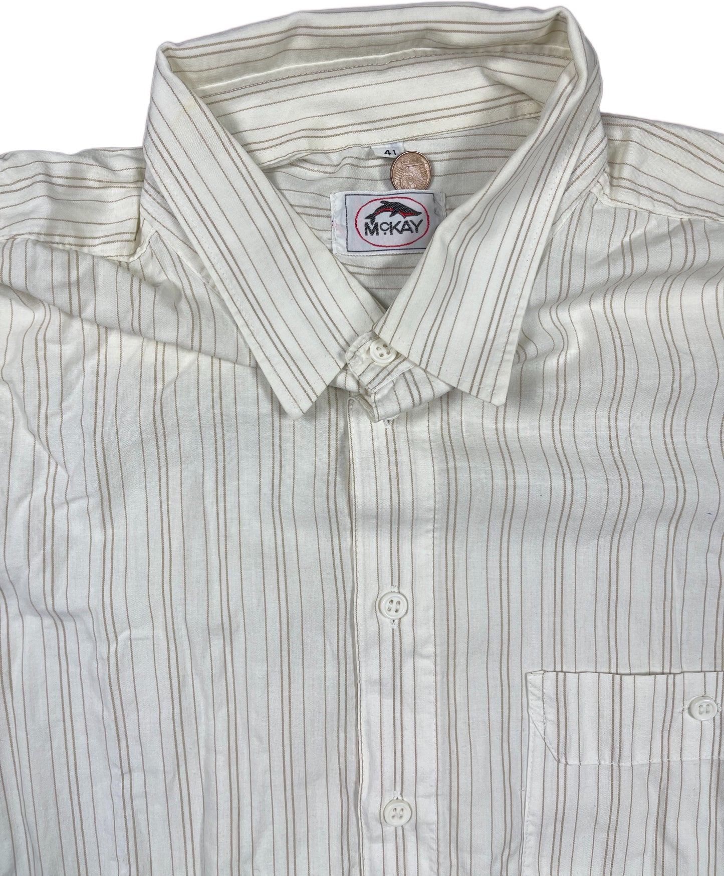 Vintage Mckay Shortsleeve Shirt Off White Cotton M