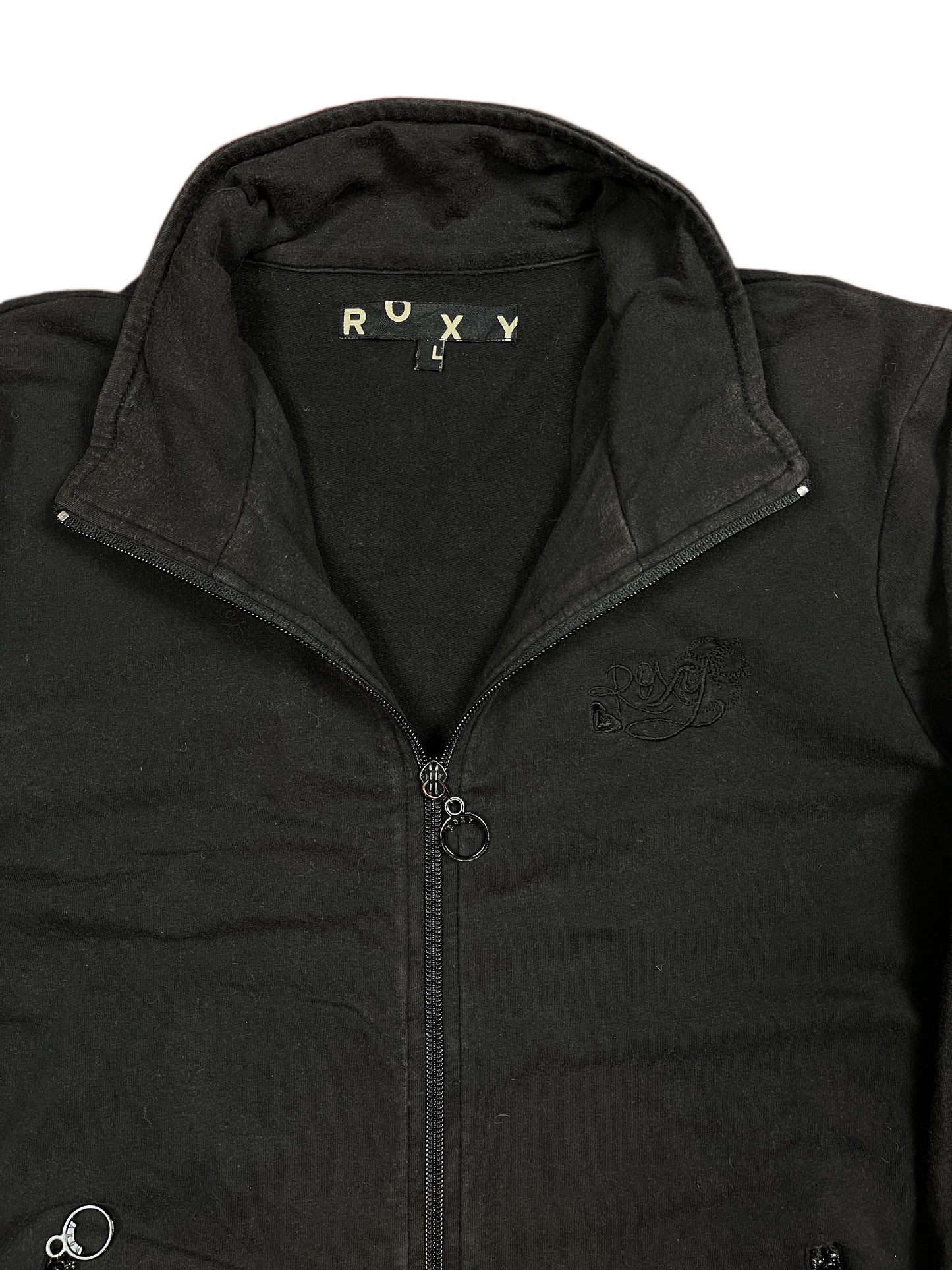 Y2k Roxy Zip Sweatshirt Black - L