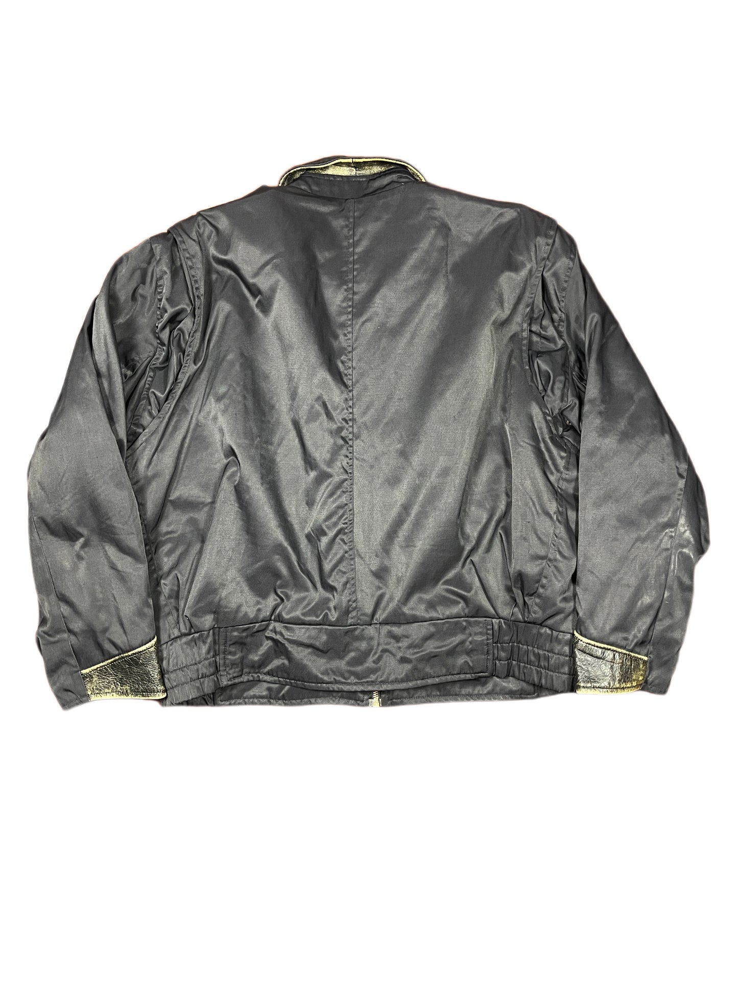 Vintage Kudsak Leather Patch Bomber Jacket Black Brown - XL