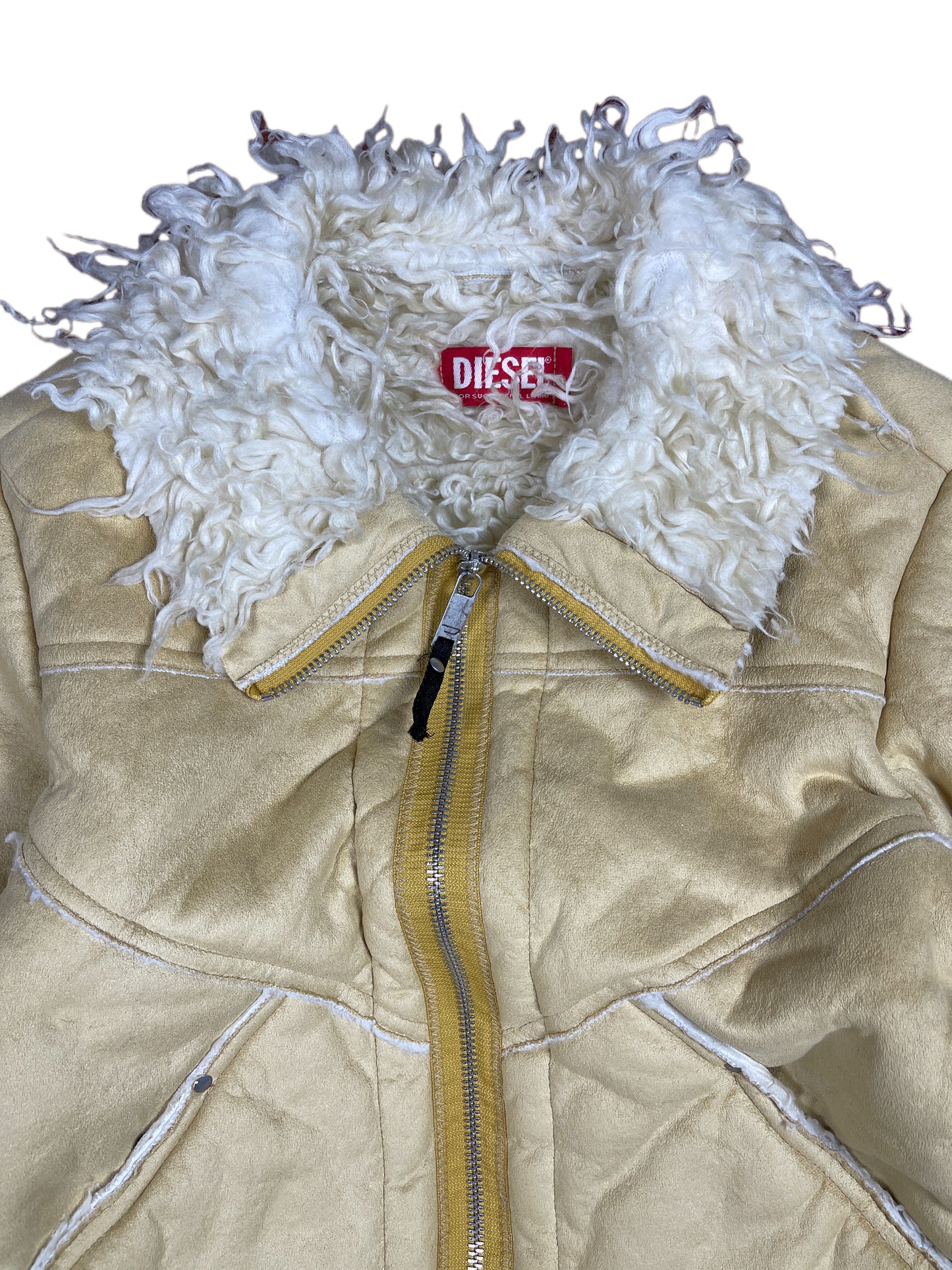 Diesel Fluffy Fake Leather Jacket Beige - XL