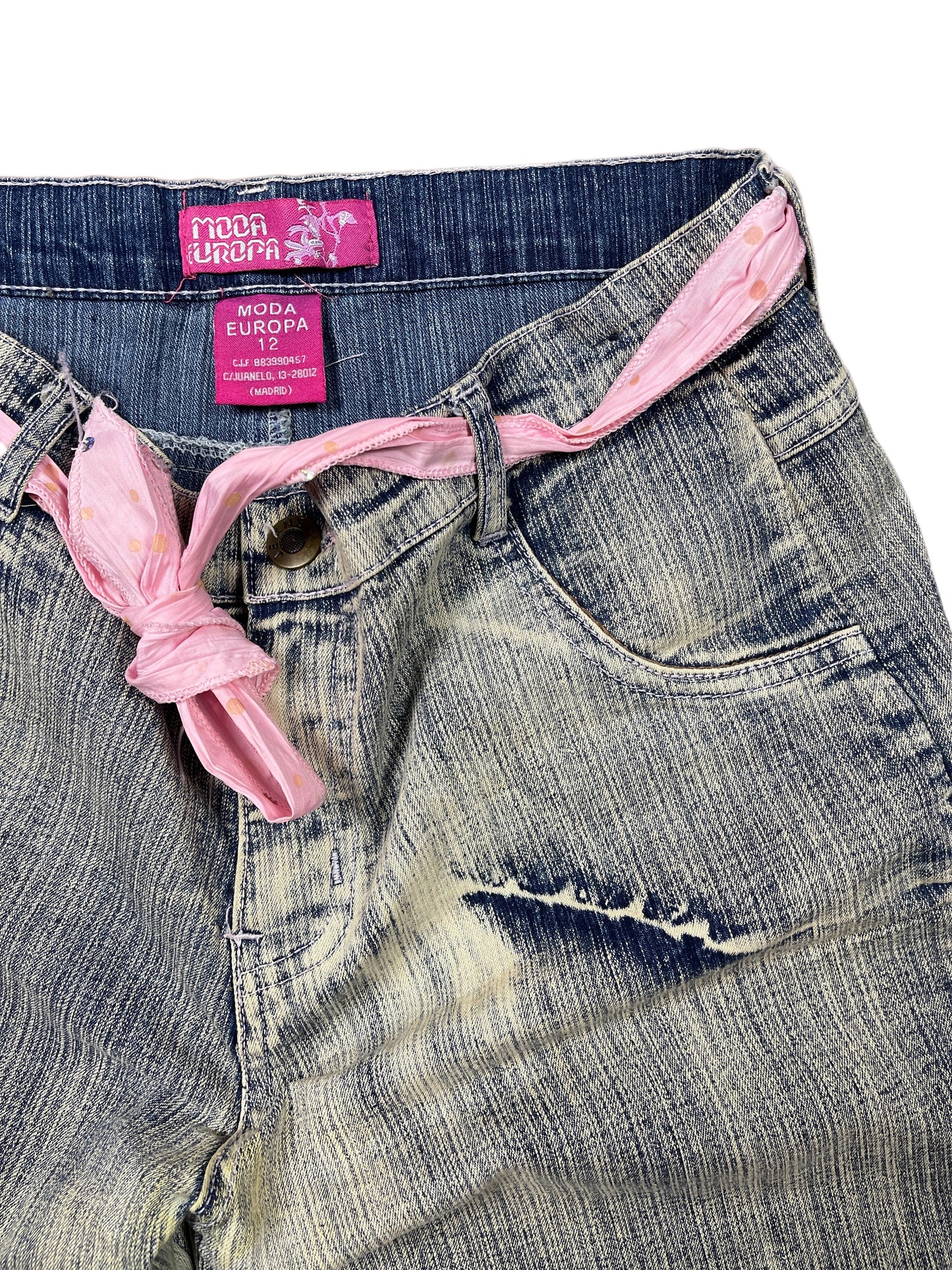 Y2k Moda Europa Denim Pants Blue Pink - XS