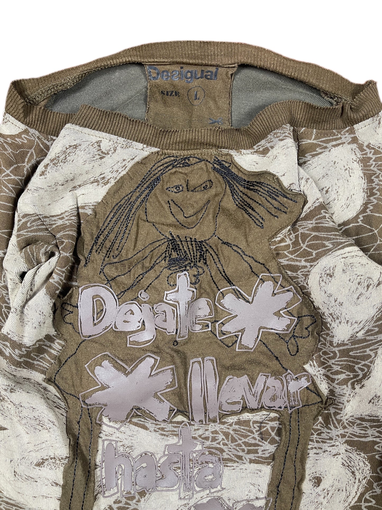 Y2k Desigual Long Sleeve Top Brown - L