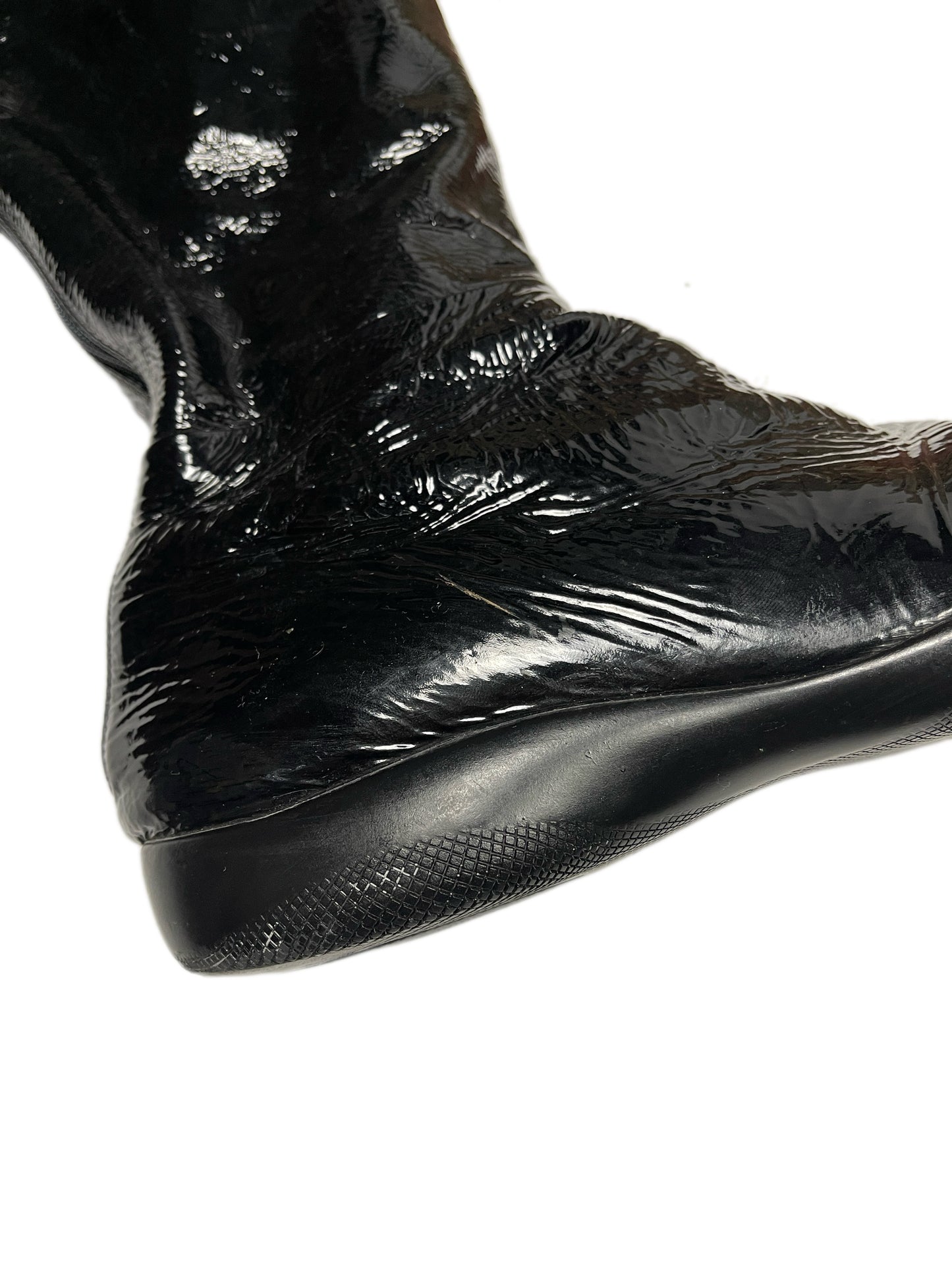 Y2k Prada Sport Knee High Patent Leather Black Boots - 39