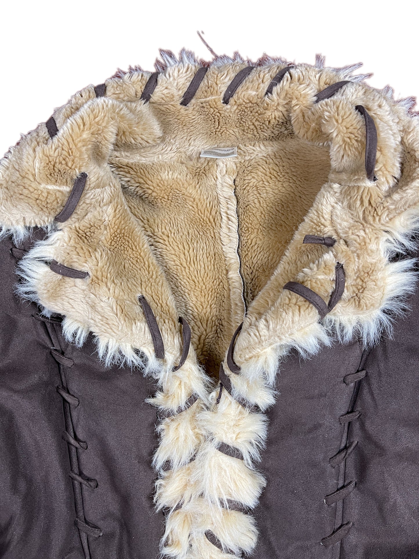 Y2k Fake Fur Jacket Brown Beige - L
