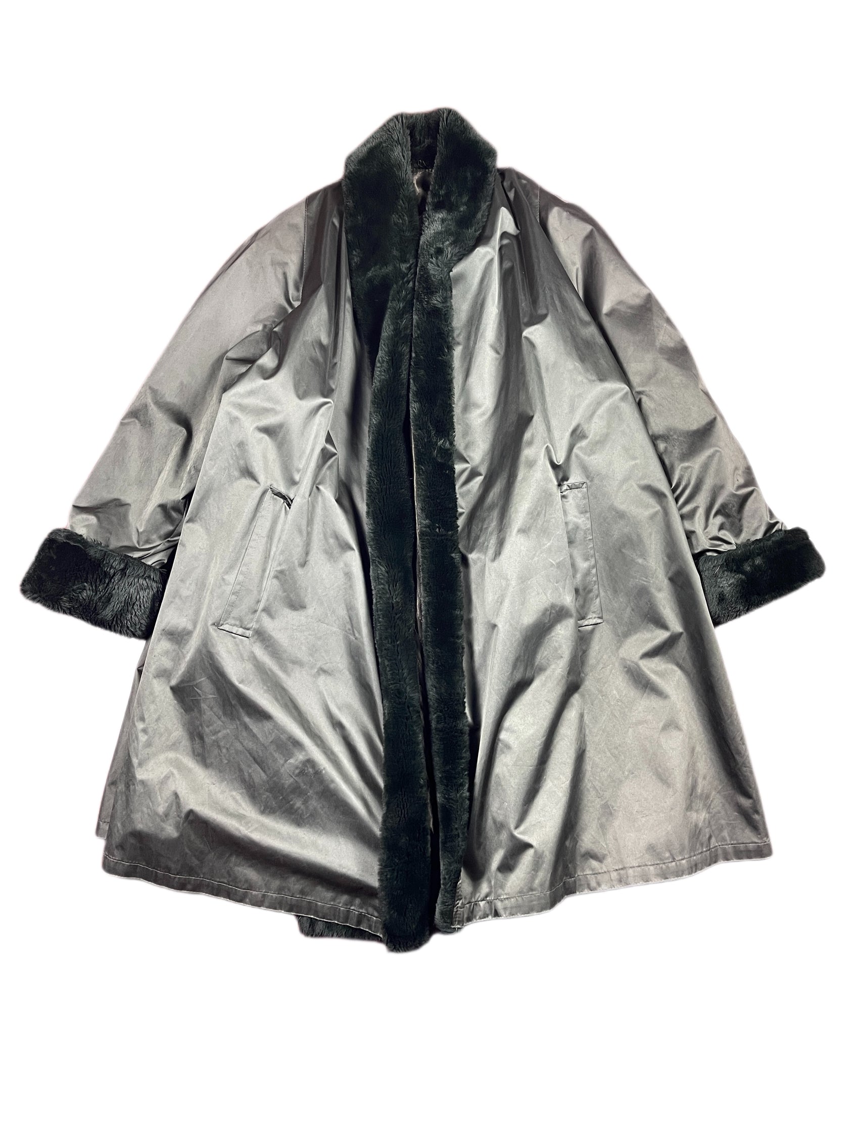 Vintage Faux Fur Coat Shiny Green - L