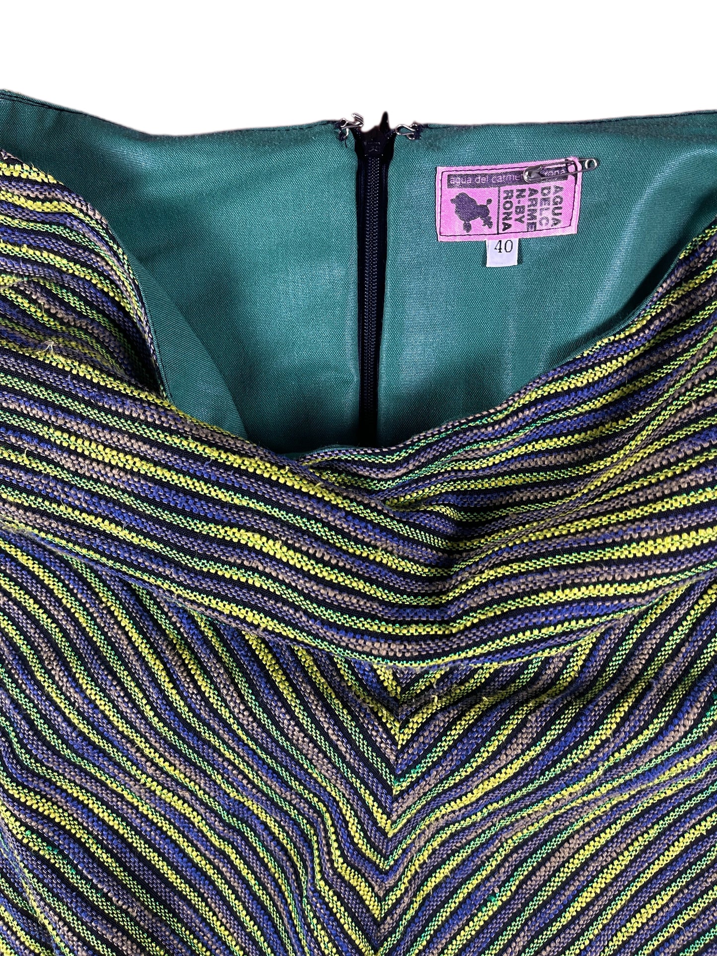 Vintage Agua Del Carmen by Rona Midi Skirt Stripes Green Purple - S
