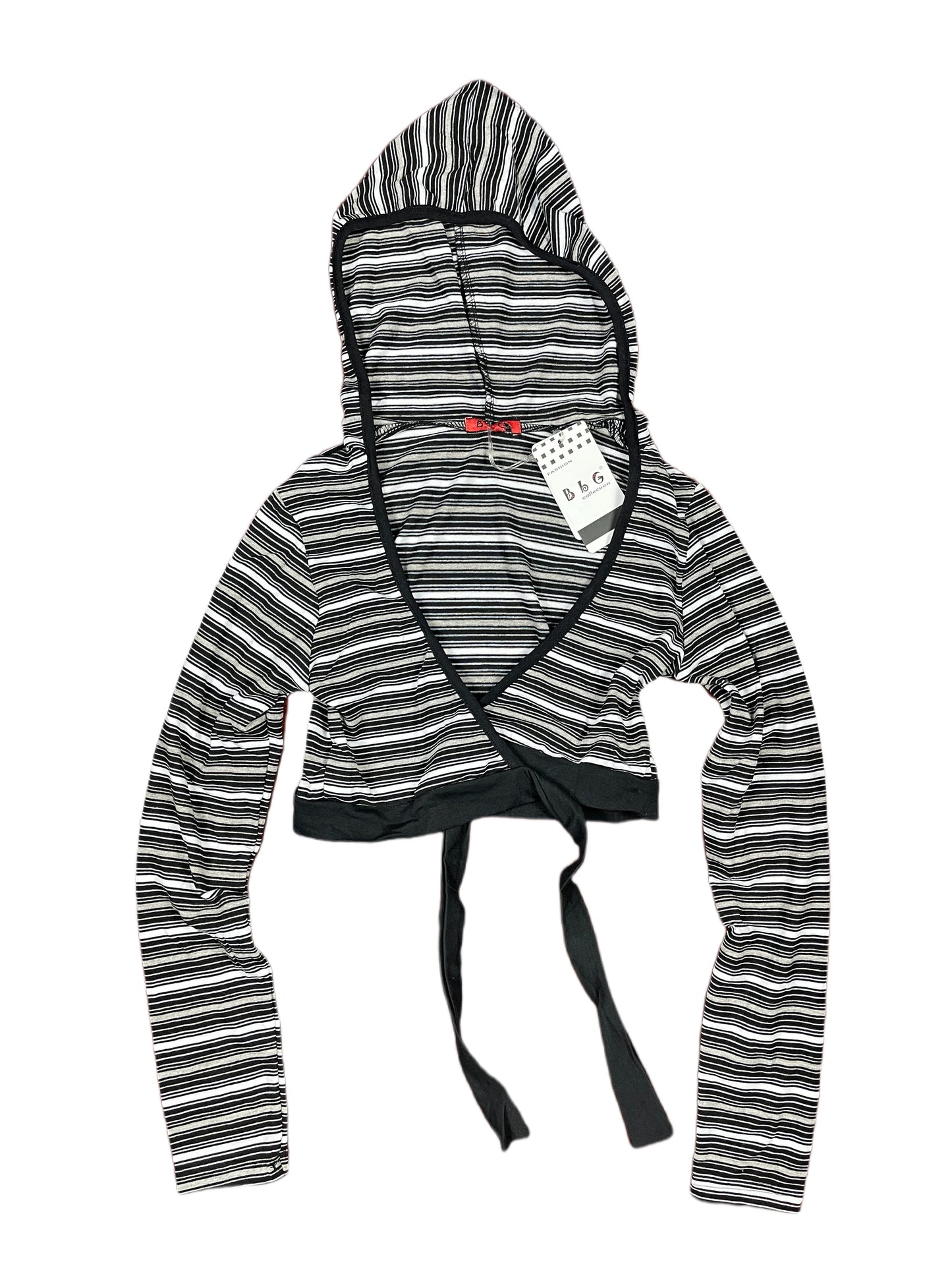 Y2k BbG Long Sleeve Top with Hood Black White - M