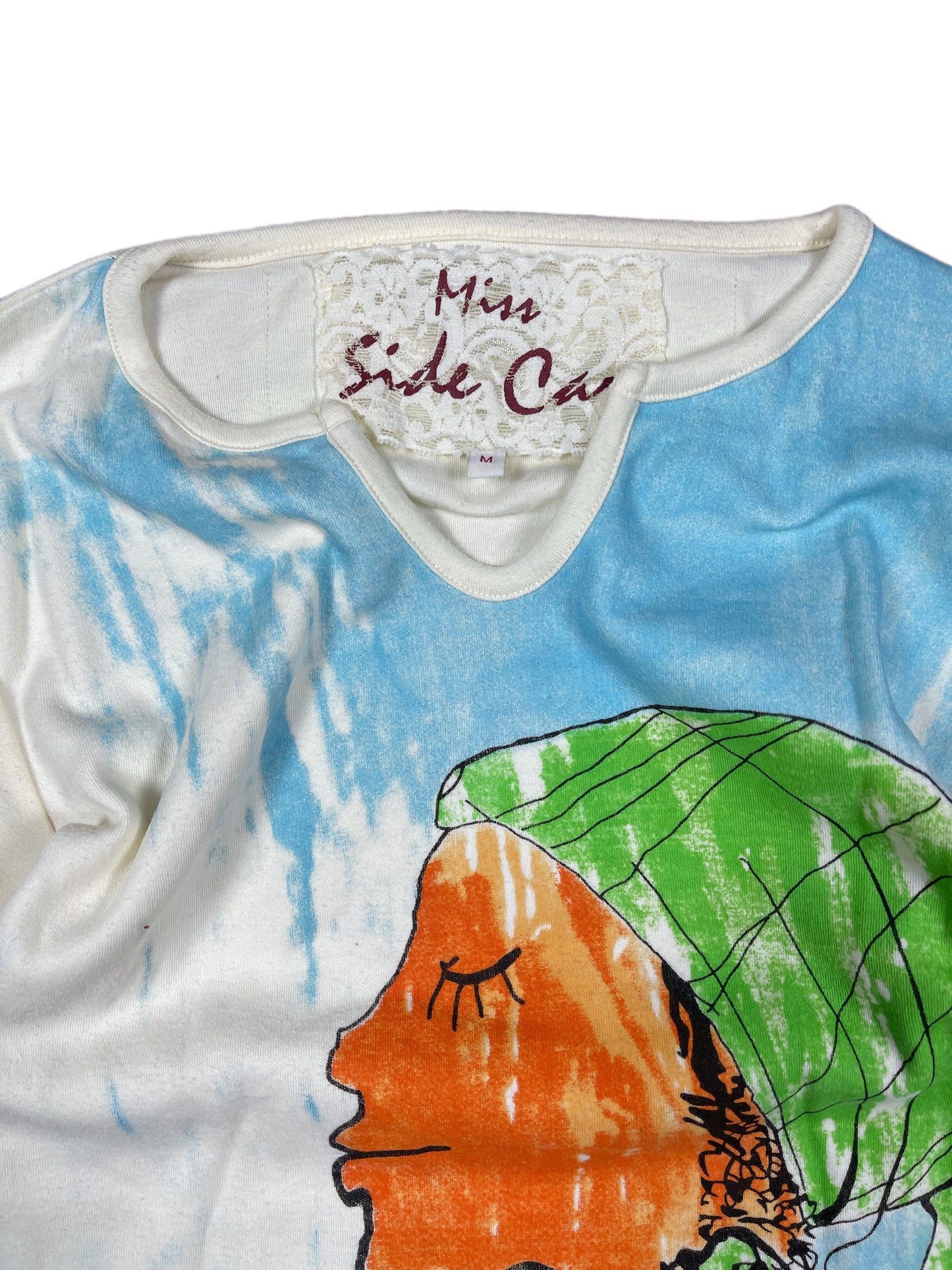 Y2k Miss Side Car Long Sleeve Top Girl Drawing White - M