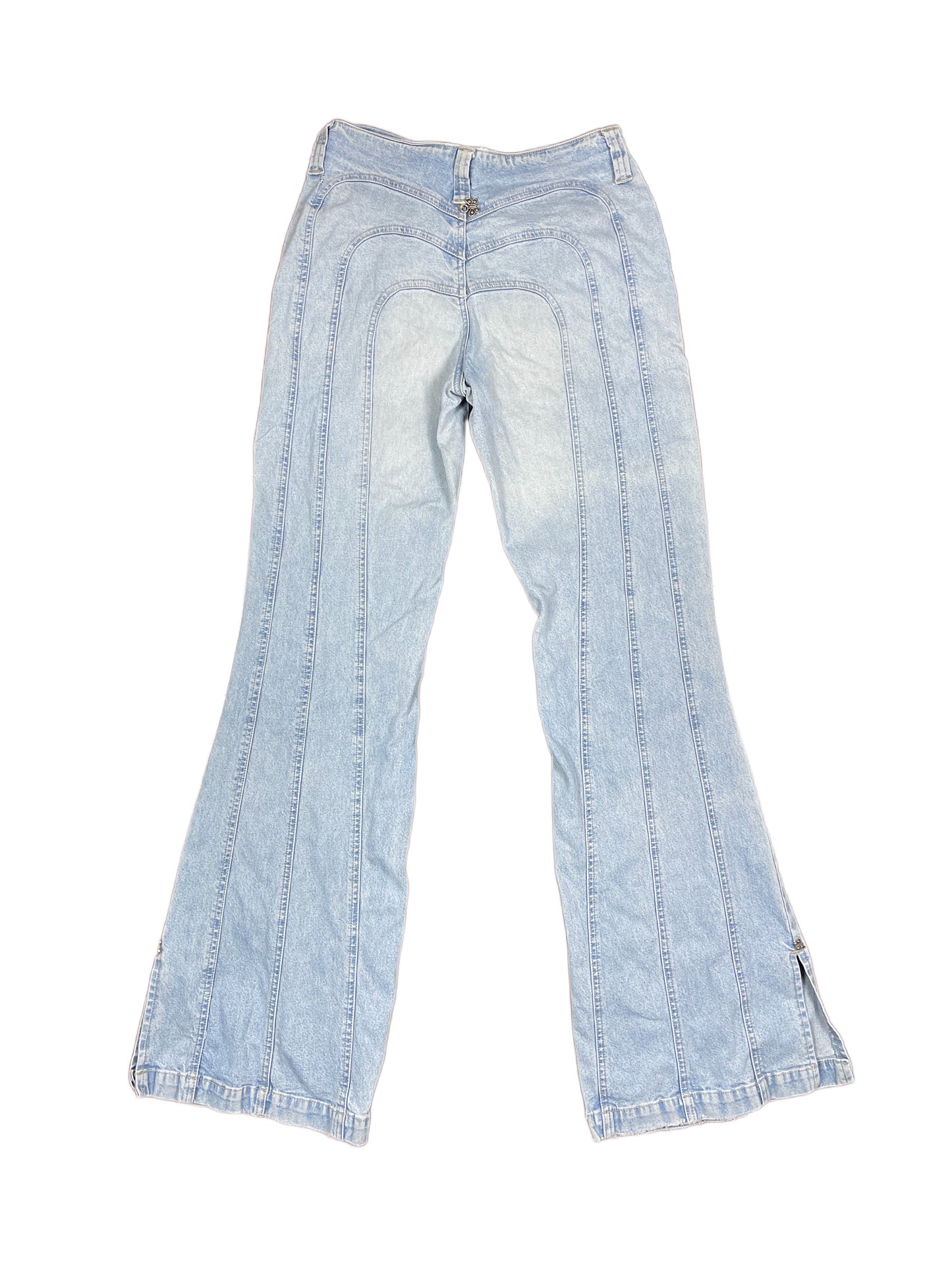 Y2k New London Denim Pants Low Waist Flared Light Blue - S