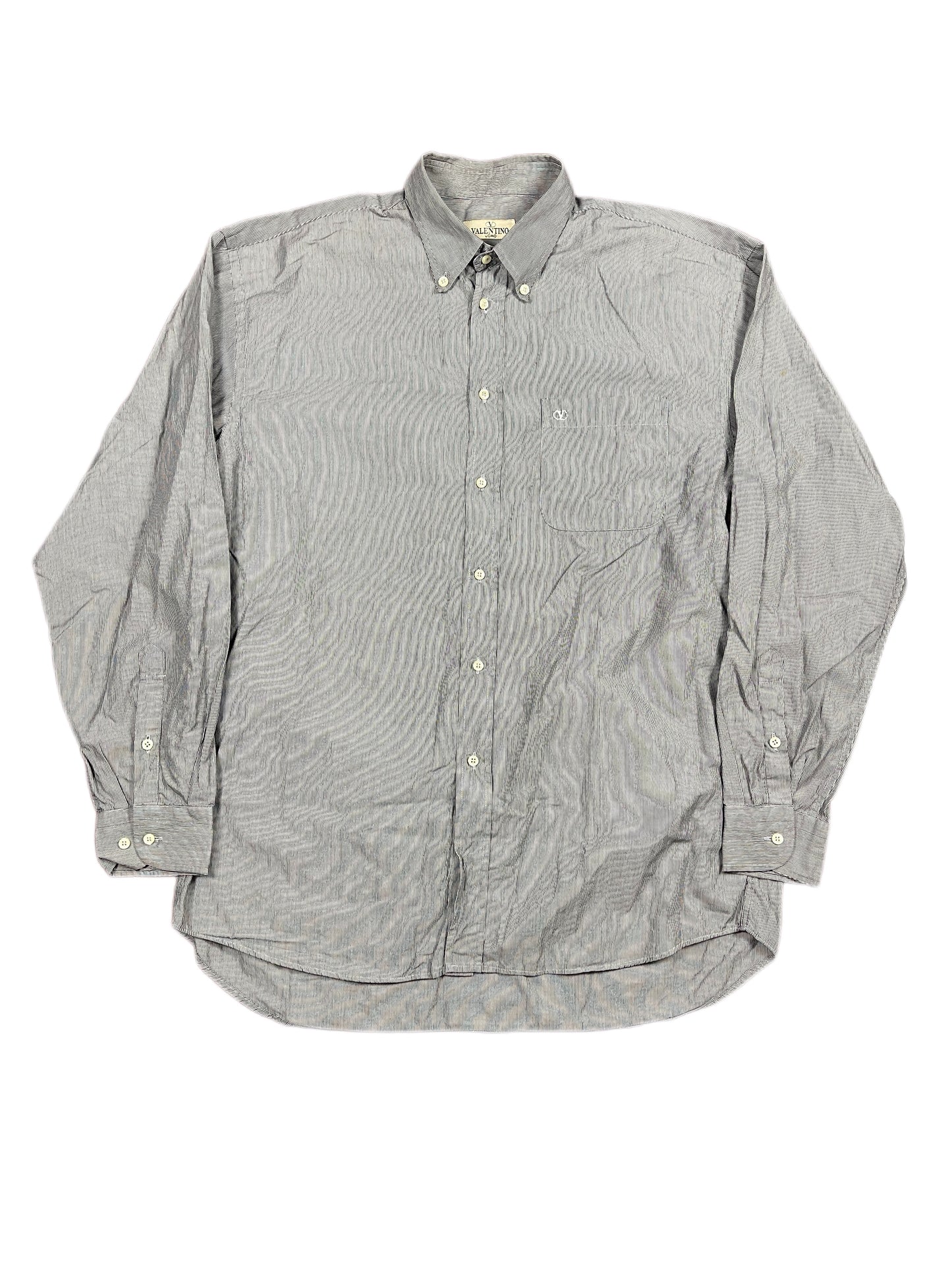 Vintage Valentino Uomo Long Sleeve Shirt Striped Gray - XL