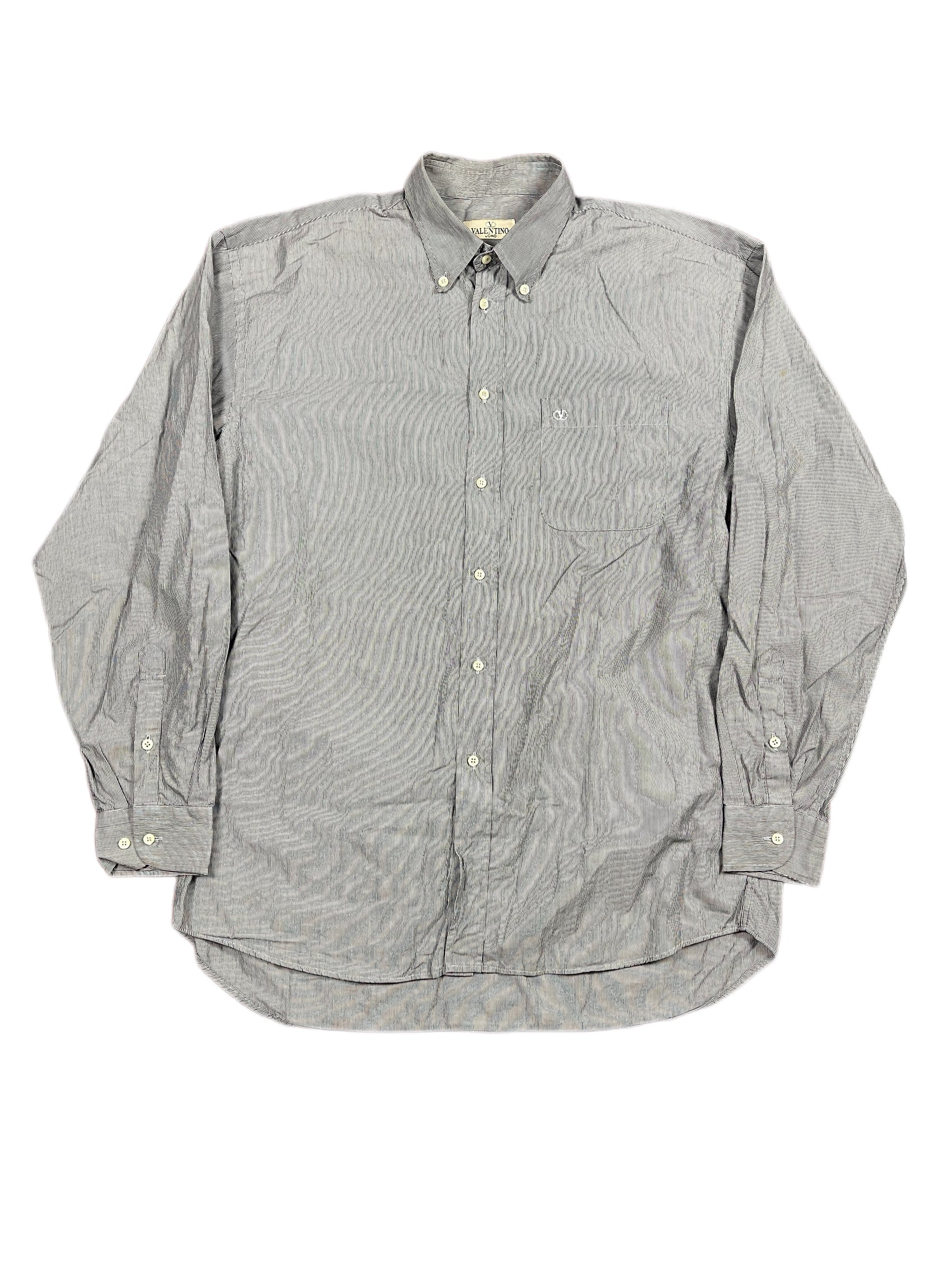Vintage Valentino Uomo Long Sleeve Shirt Striped Gray - XL