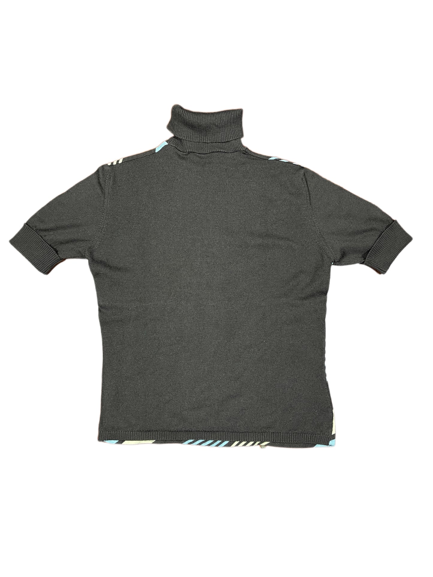 Vintage Turtleneck Short Sleeve Wool Top Brown Blue - XXXL