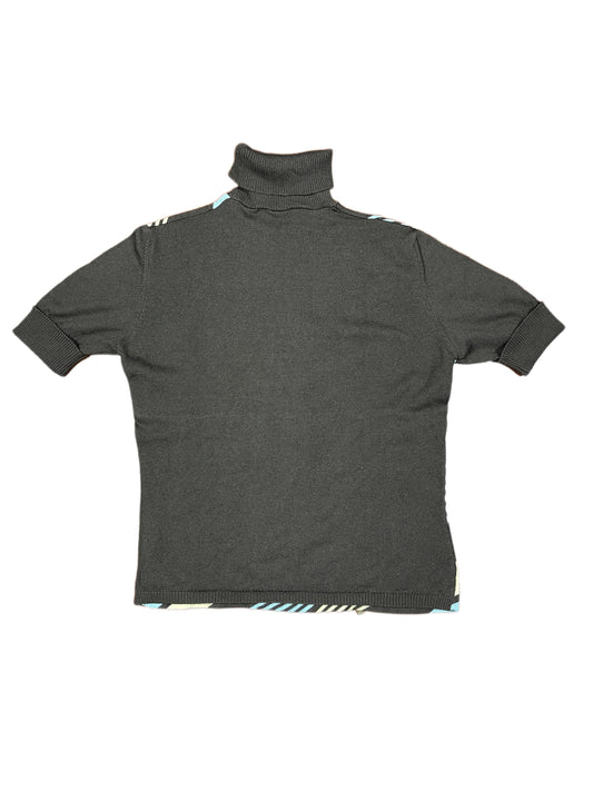 Vintage Turtleneck Short Sleeve Wool Top Brown Blue - XXXL