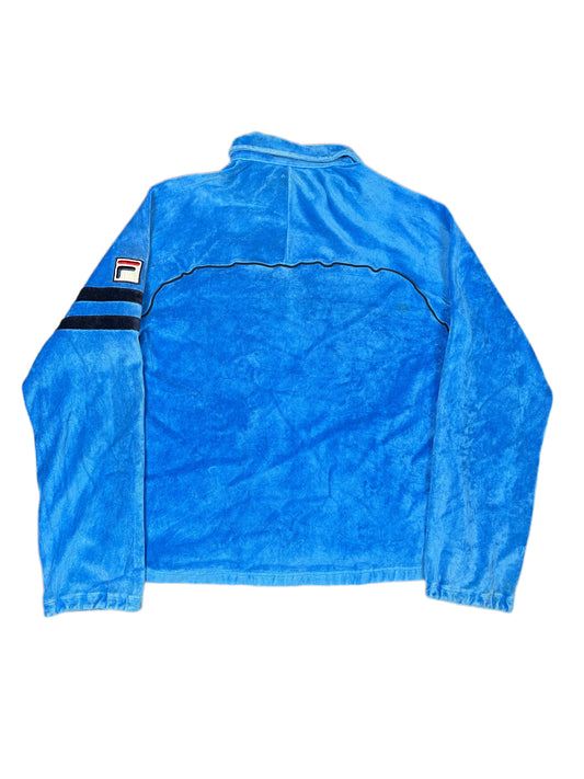 Vintage Fila Flannel Fleece Zipper Sweatshirt Blue - S