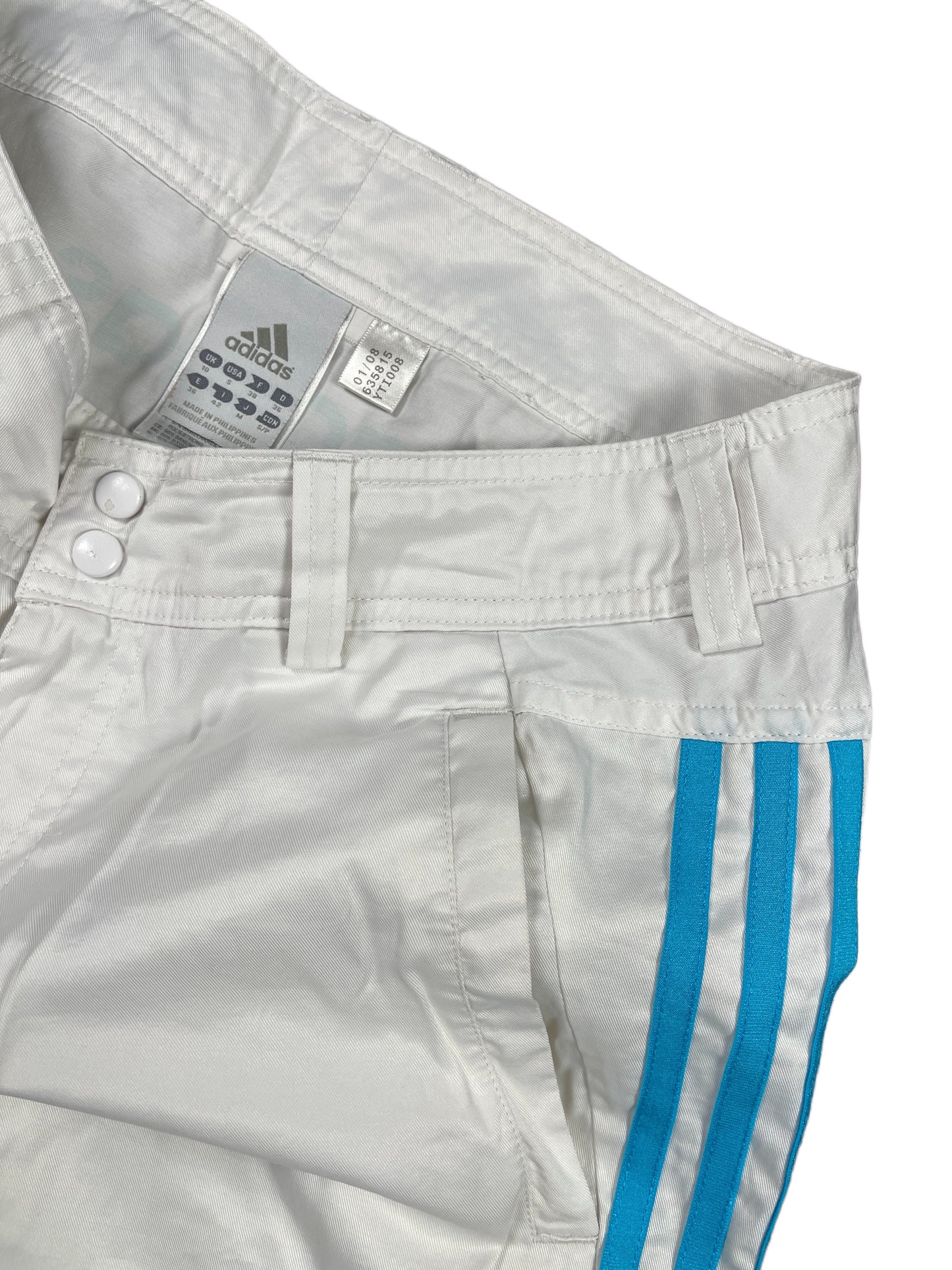 Y2k Adidas Low Waist Sport Capri Pants White Blue - S