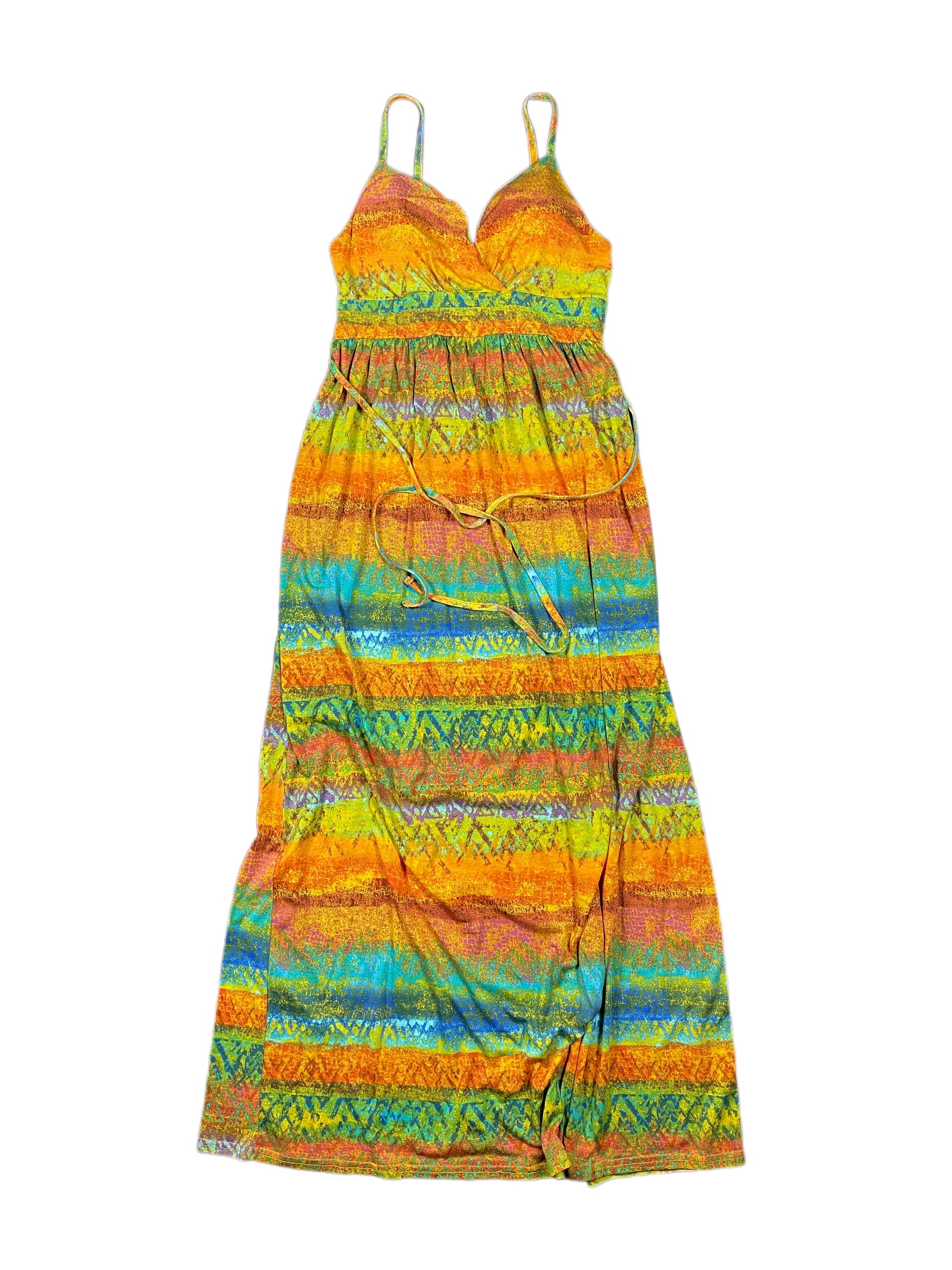 Y2k Sleeveless Dress Orange Green - M