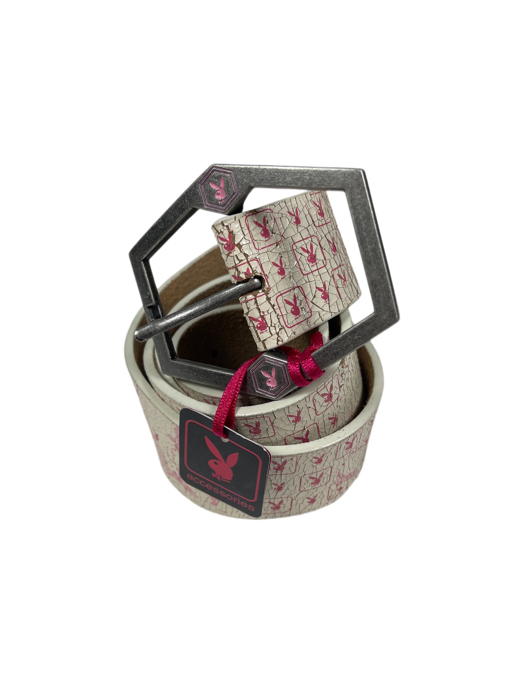 Y2k Playboy Leather Belt White Pink 2004