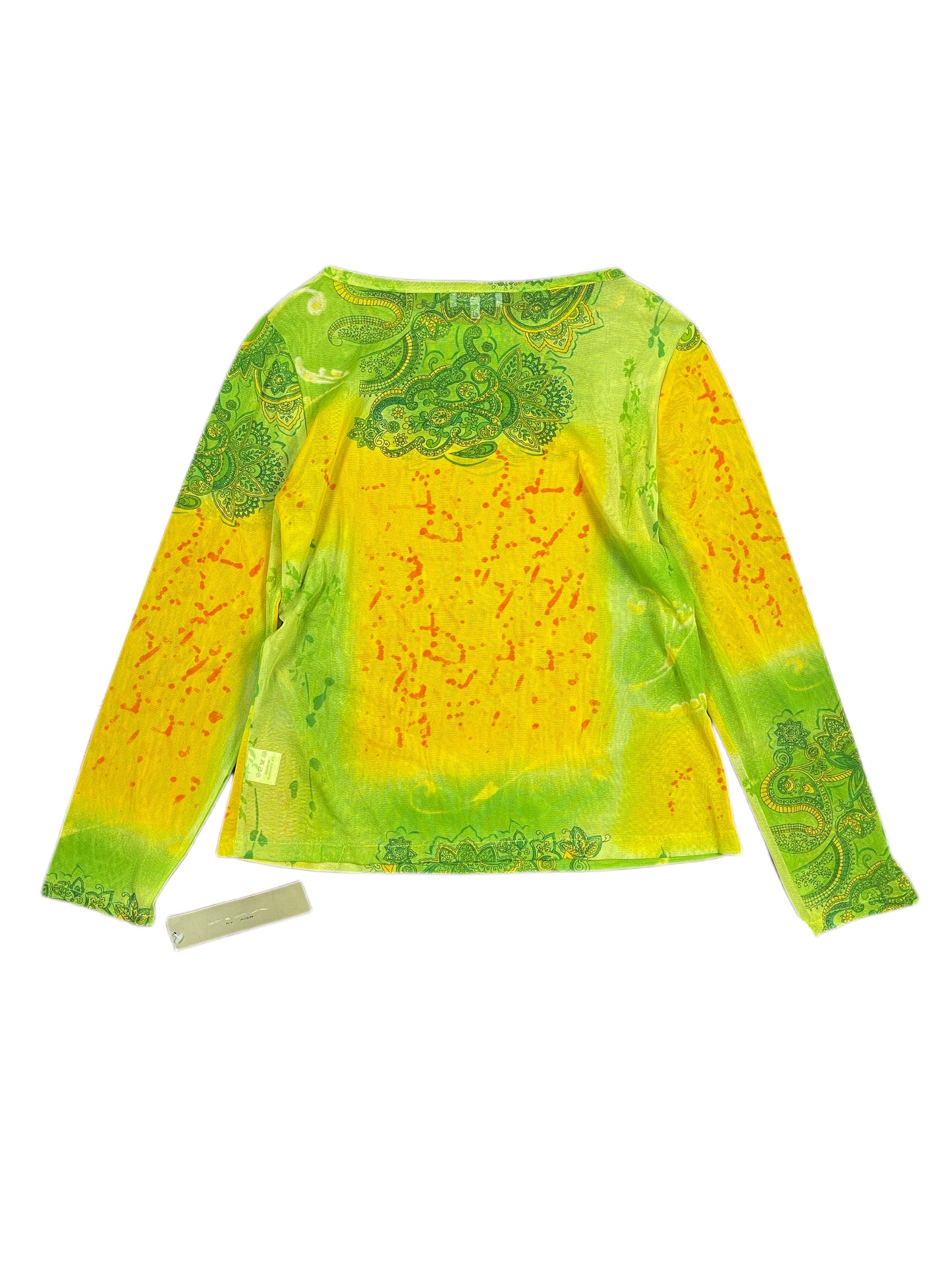 Y2k Ziza See Through Long Sleeve Top Yellow Green - XXXXL