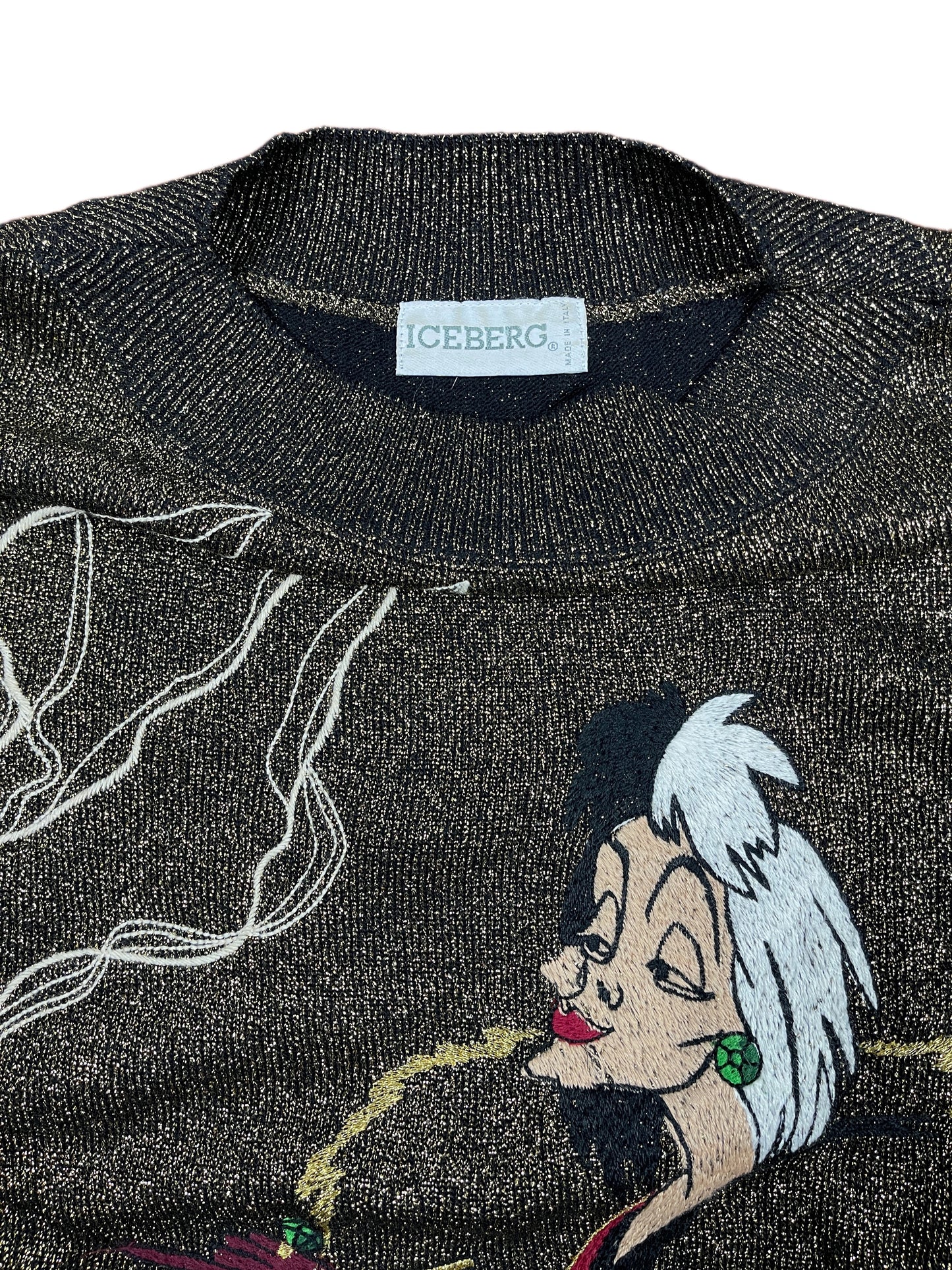 VIntage Iceberg 1990s Disney Cruella de Vil Knitted Sweatshirt Black Gold - XL
