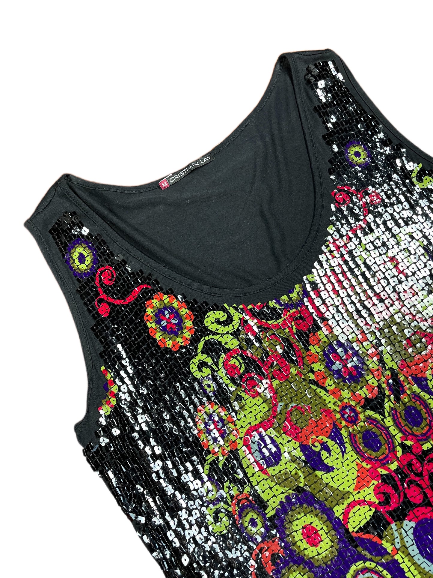 Y2k Christian Lay SLeeveless Dress Black Multicolor - M