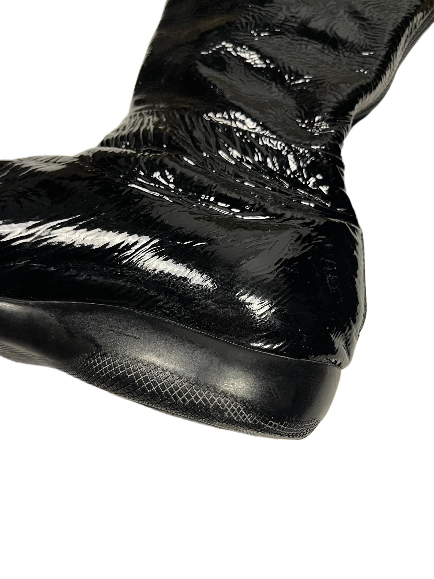 Y2k Prada Sport Knee High Patent Leather Black Boots - 39