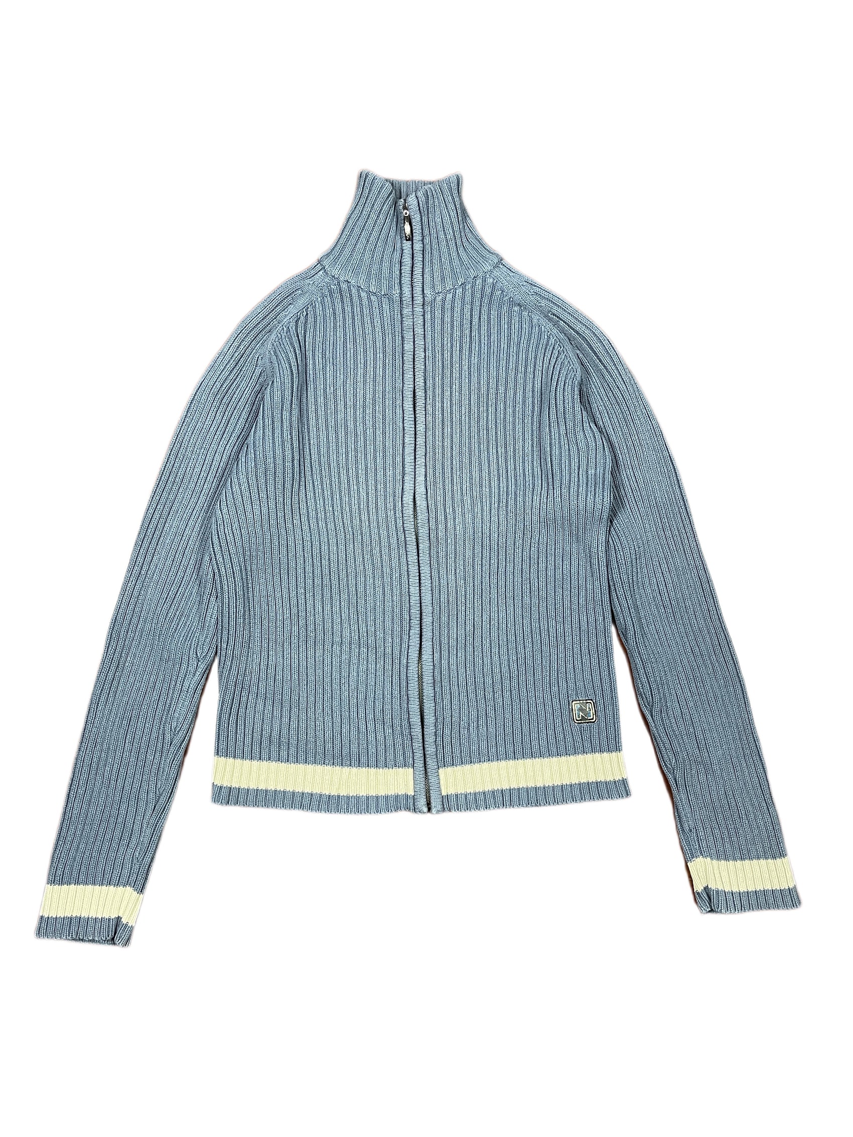 Y2k No Logo Knitted Zip Sweatshirt Blue - M