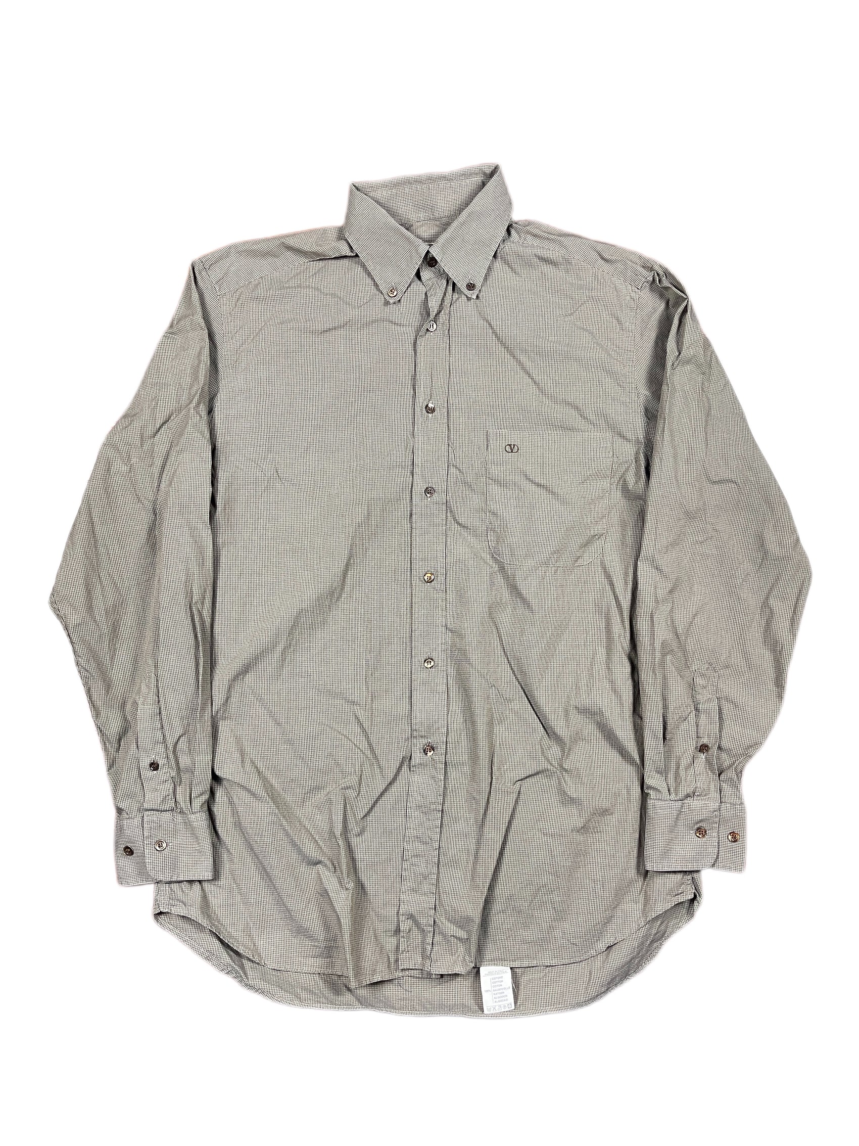 Vintage Valentino Uomo Long Sleeve Shirt checkered Gray - L/XL