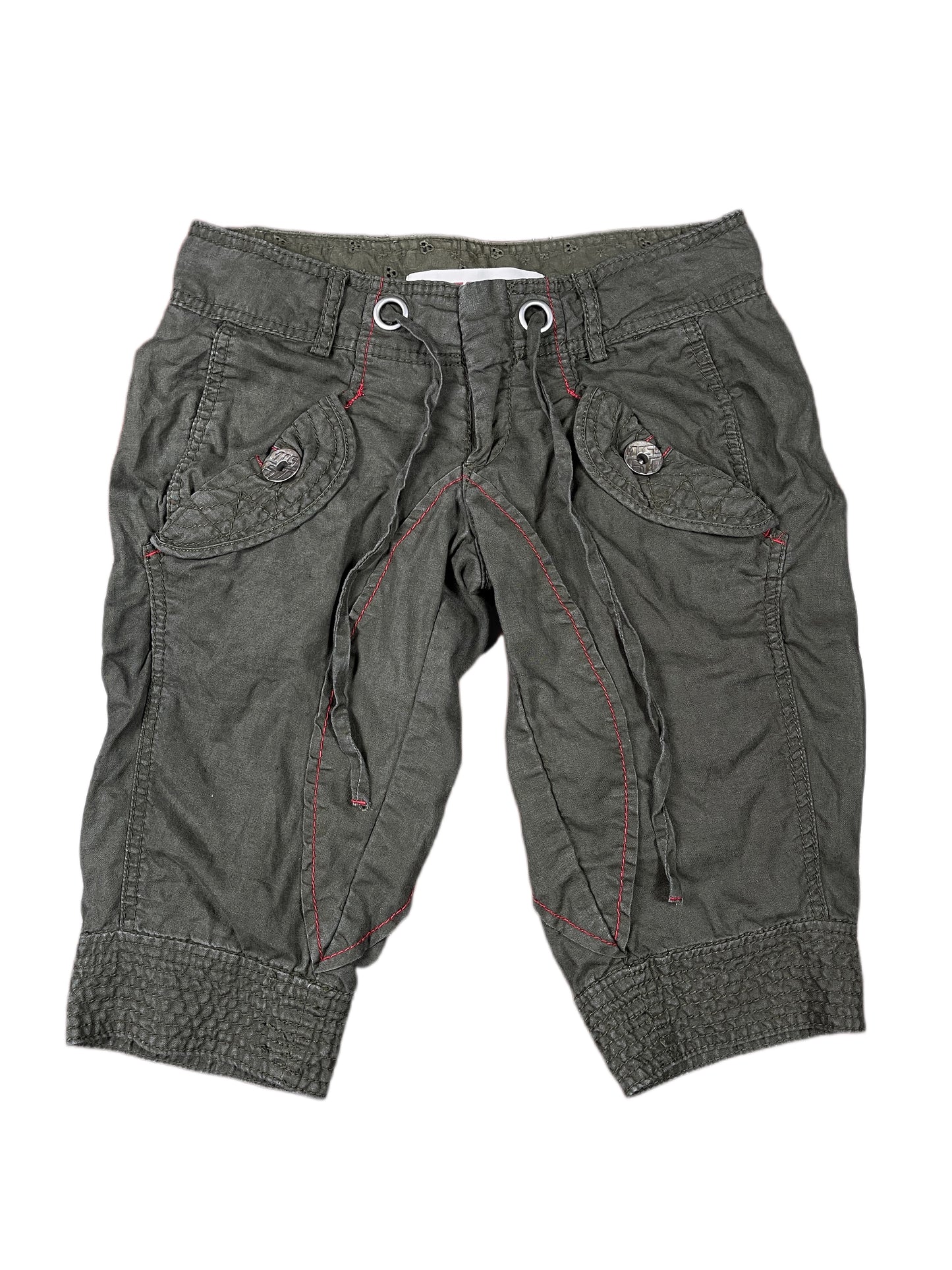 Y2k Miss Sixty Low Waist Capri Shorts Khaki - XS