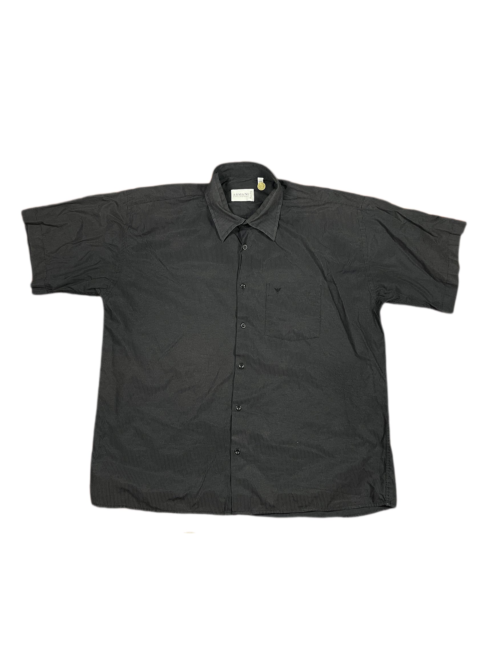 Vintage Armani Short Sleeve Shirt Striped Black - XXXL