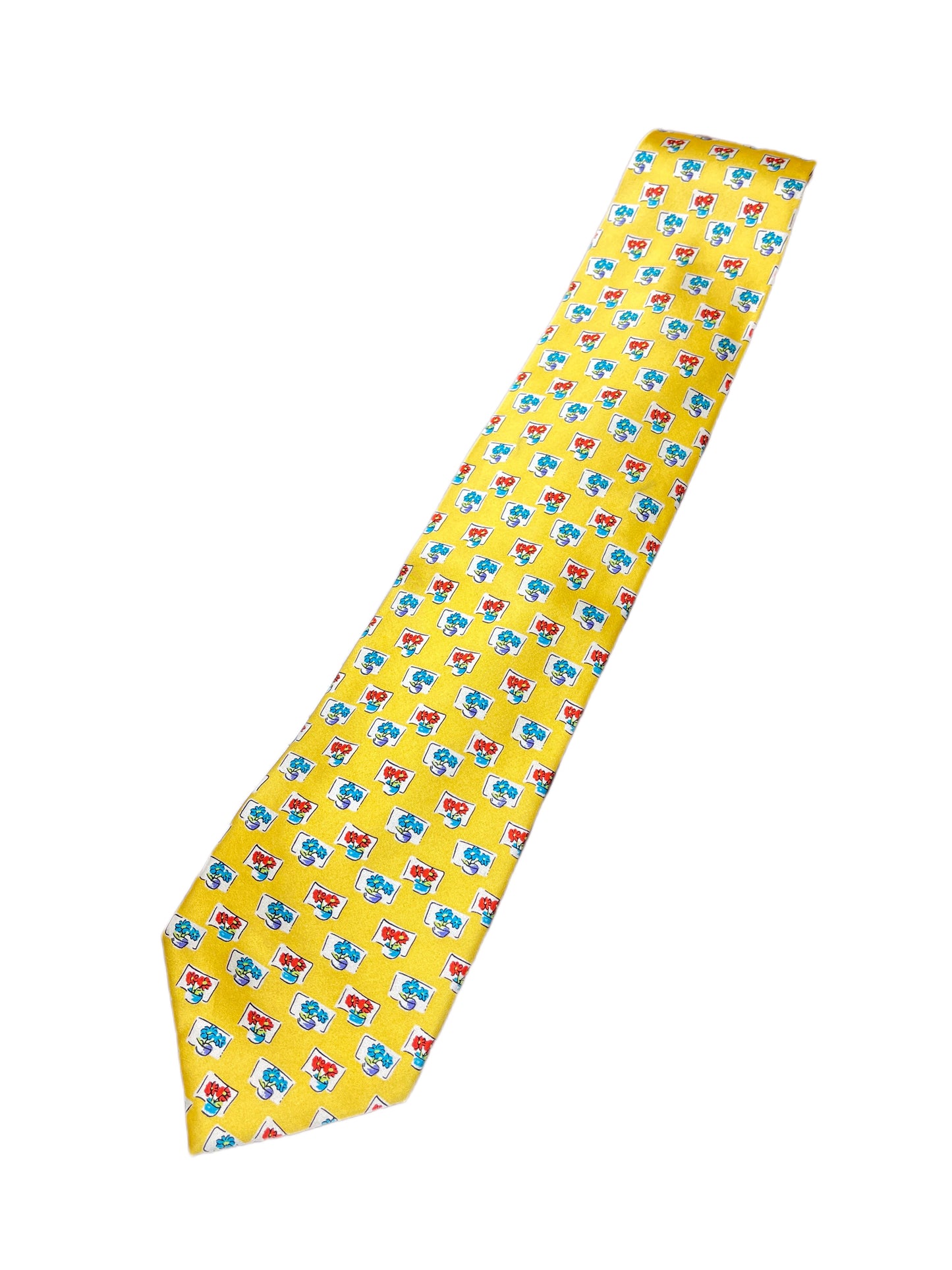 Vintage Laurant Benon Silk Tie Flowers Yellow