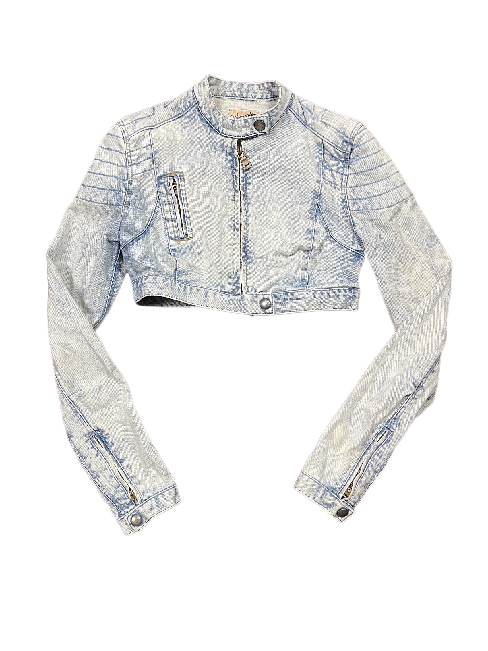 Y2k Wrangler Cropped Denim Jacket Blue White - XS