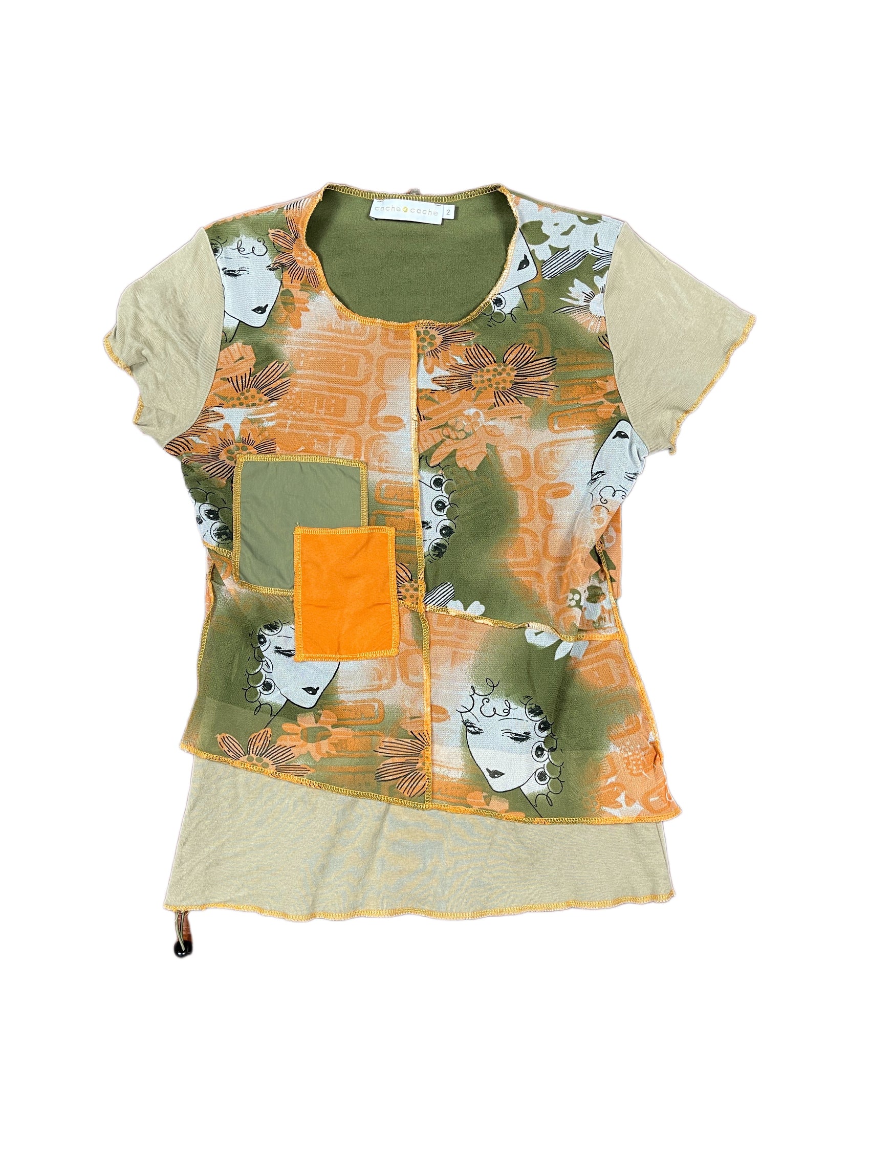 Y2k Cache Cache Short Sleeve Top Beige Orange - XS/S