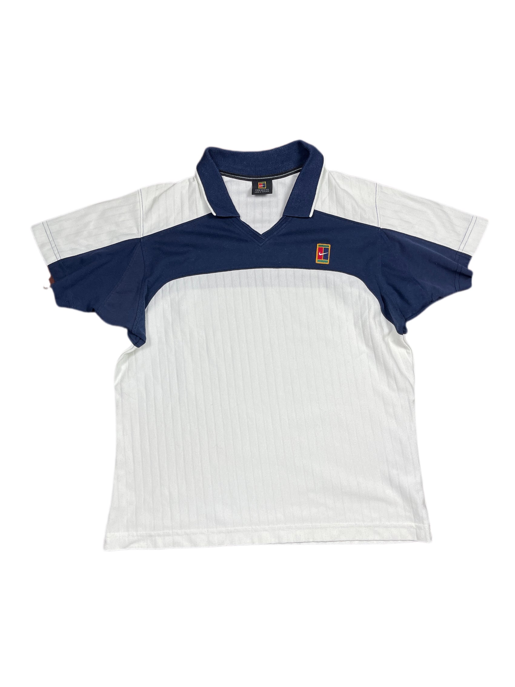 Y2k 2000s Nike Challenge Court Short Sleeve Top Tennis Sport White Navy M
