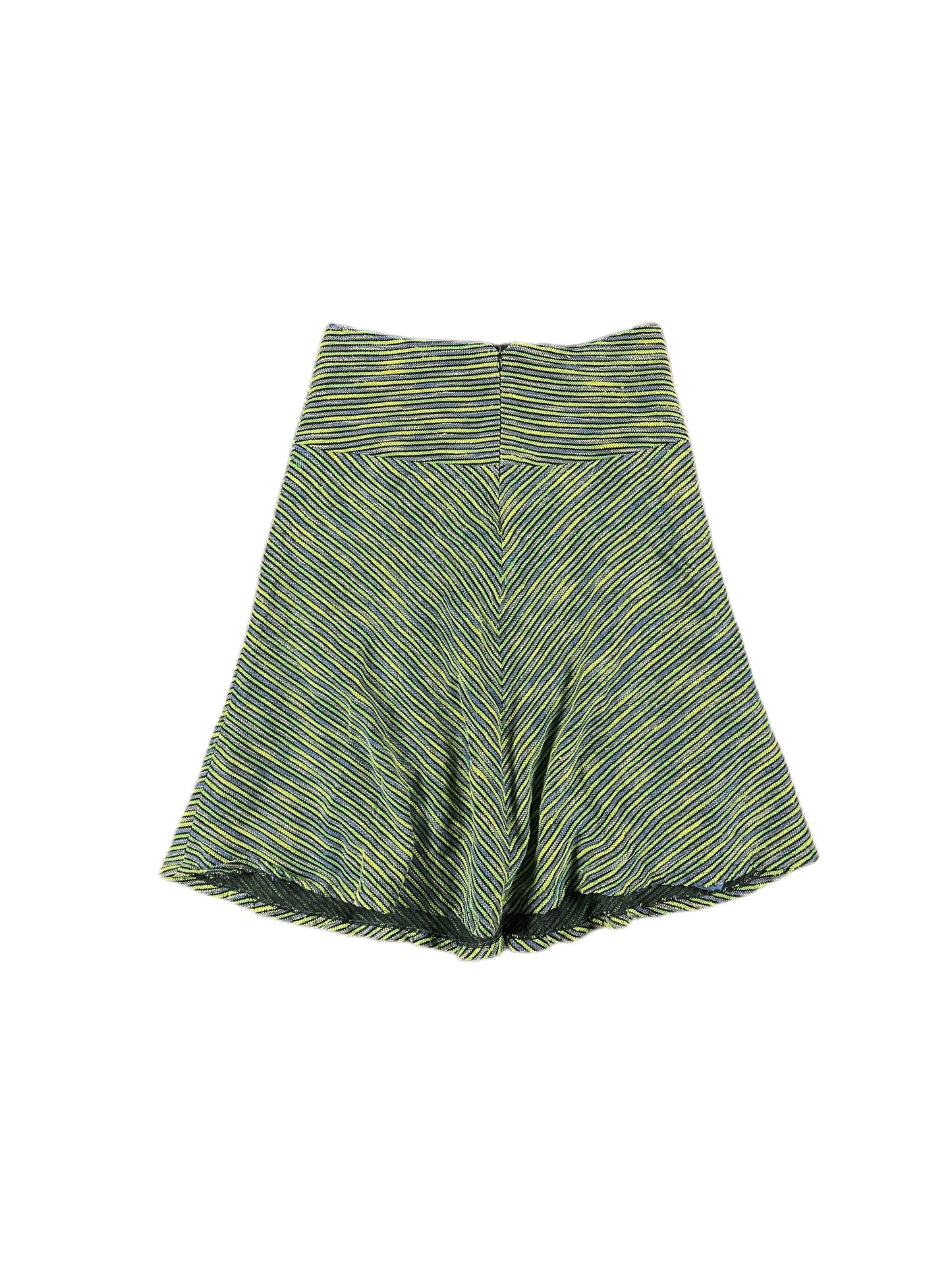 Vintage Agua Del Carmen by Rona Midi Skirt Stripes Green Purple - S