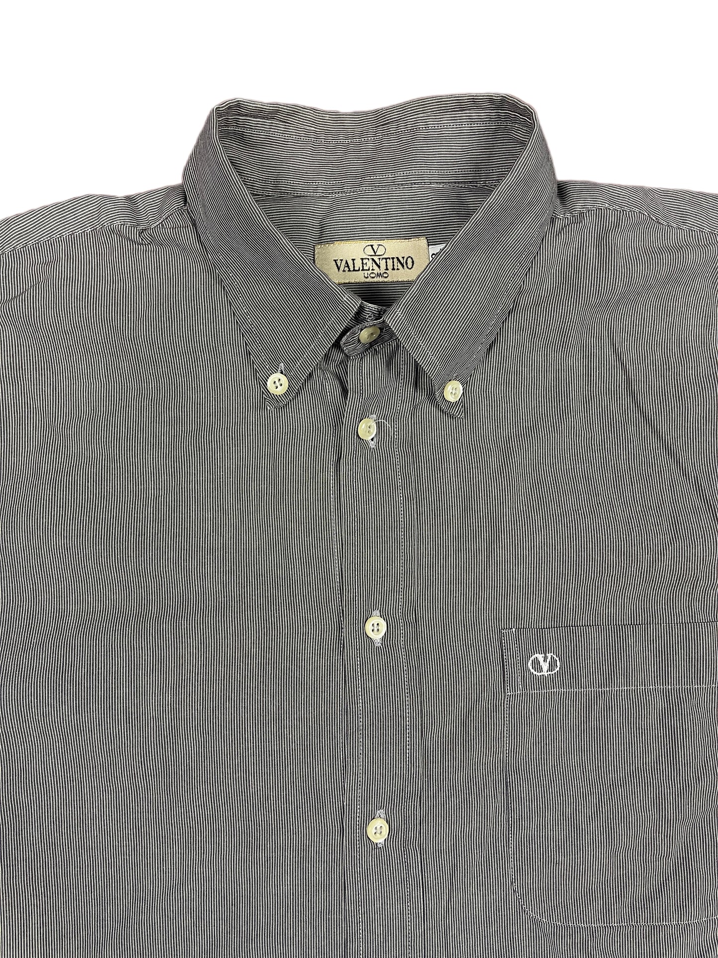 Vintage Valentino Uomo Long Sleeve Shirt Striped Gray - XL