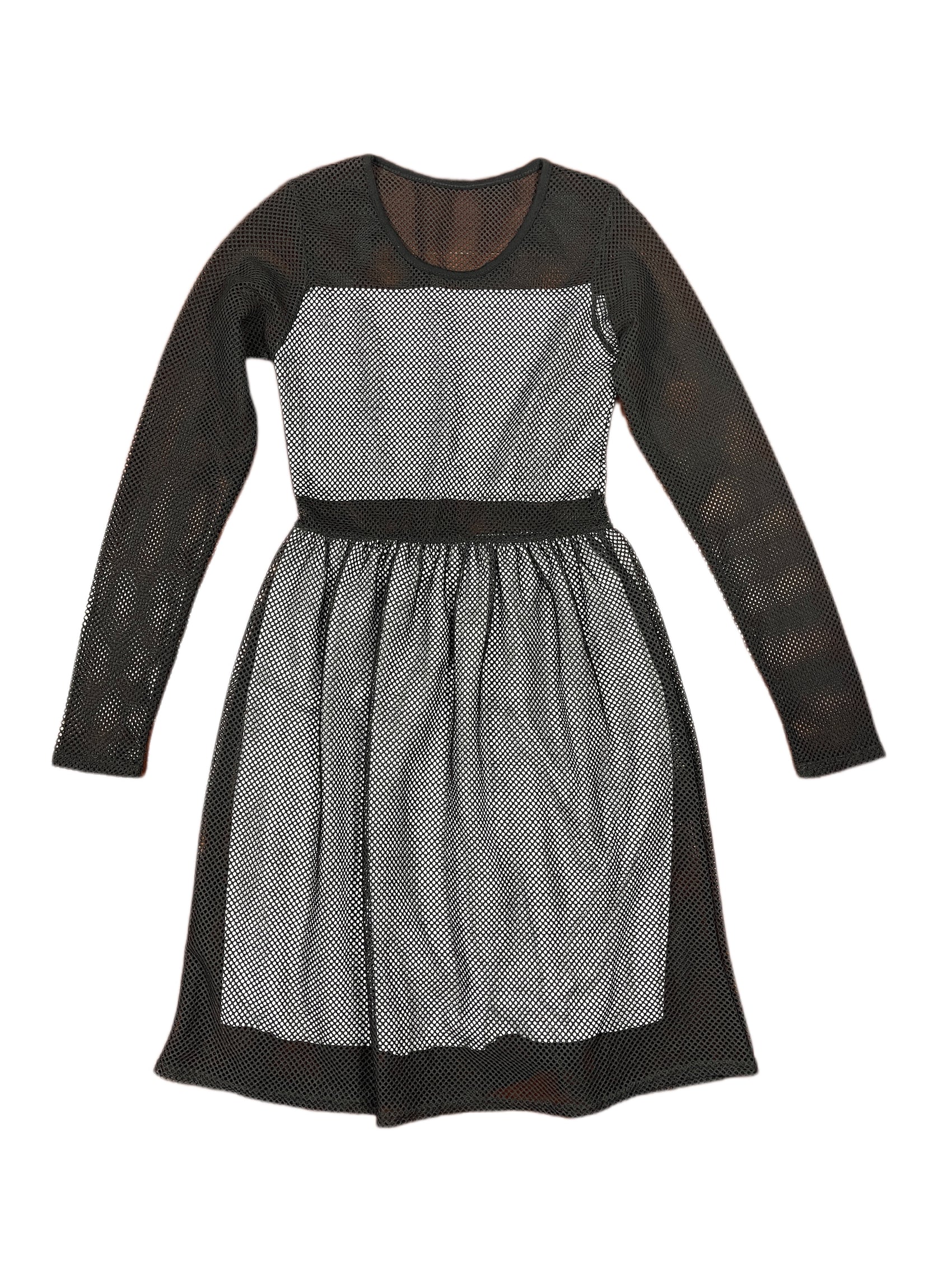 See Through Long Sleeve Dress Black - S
