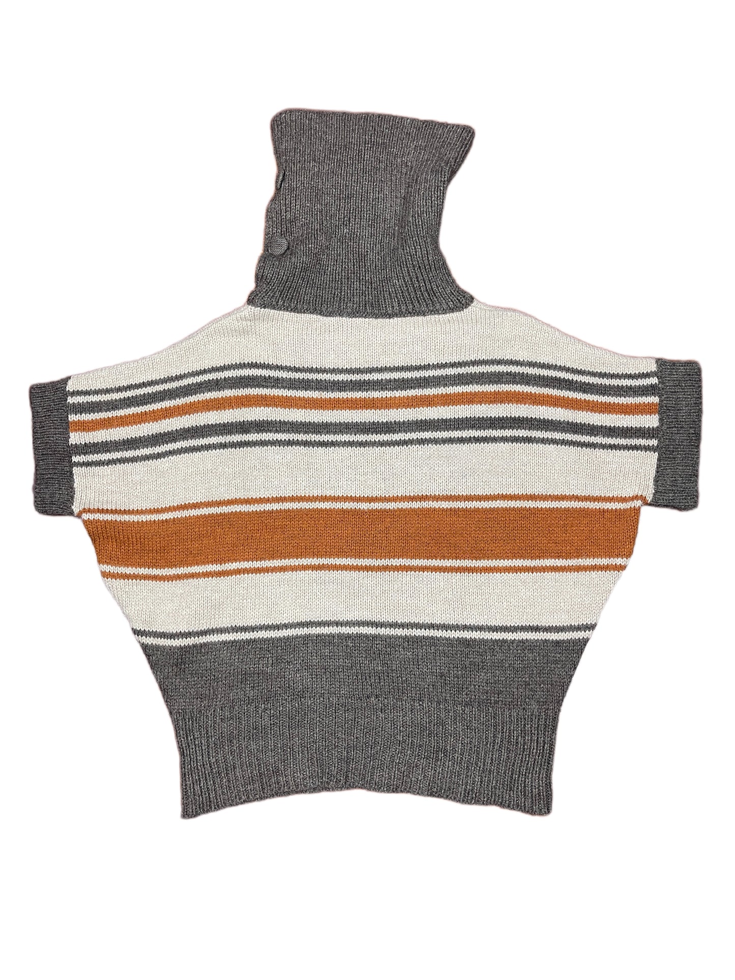 Y2k Short Sleeve Knitted Turtleneck Jumper Beige Orange - L/XL