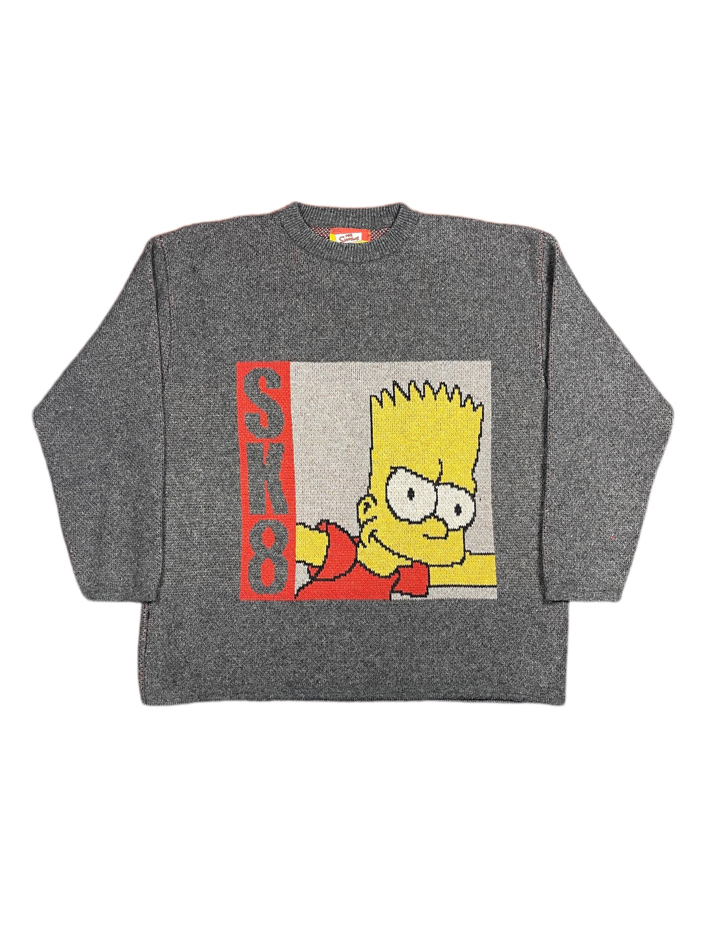 Y2k The Simpsons 2003 Bart Skateboard Chunky Knitted Sweatshirt Gray - XXL