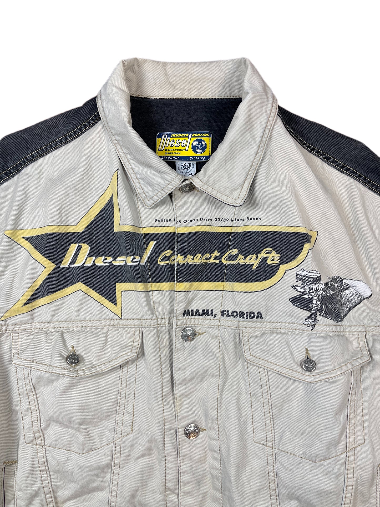 Vintage Diesel 90s Denim Jacket Gray Cream M