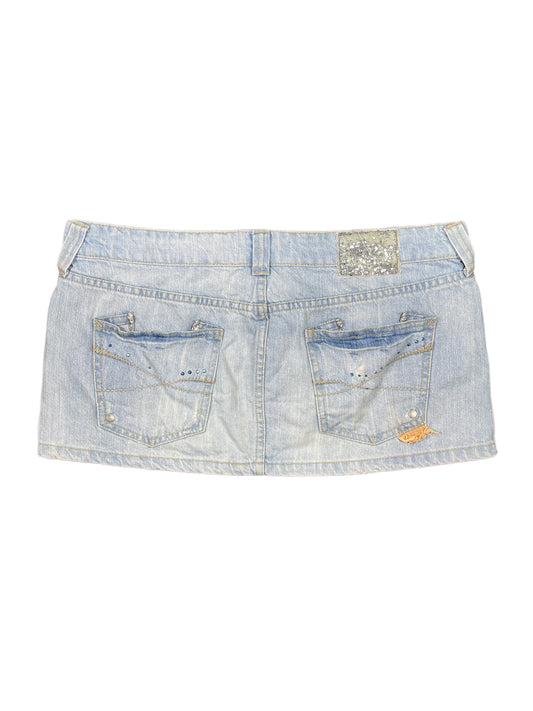 Y2k Stradivarius Denim Mini Low Waist Skirt Blue - L