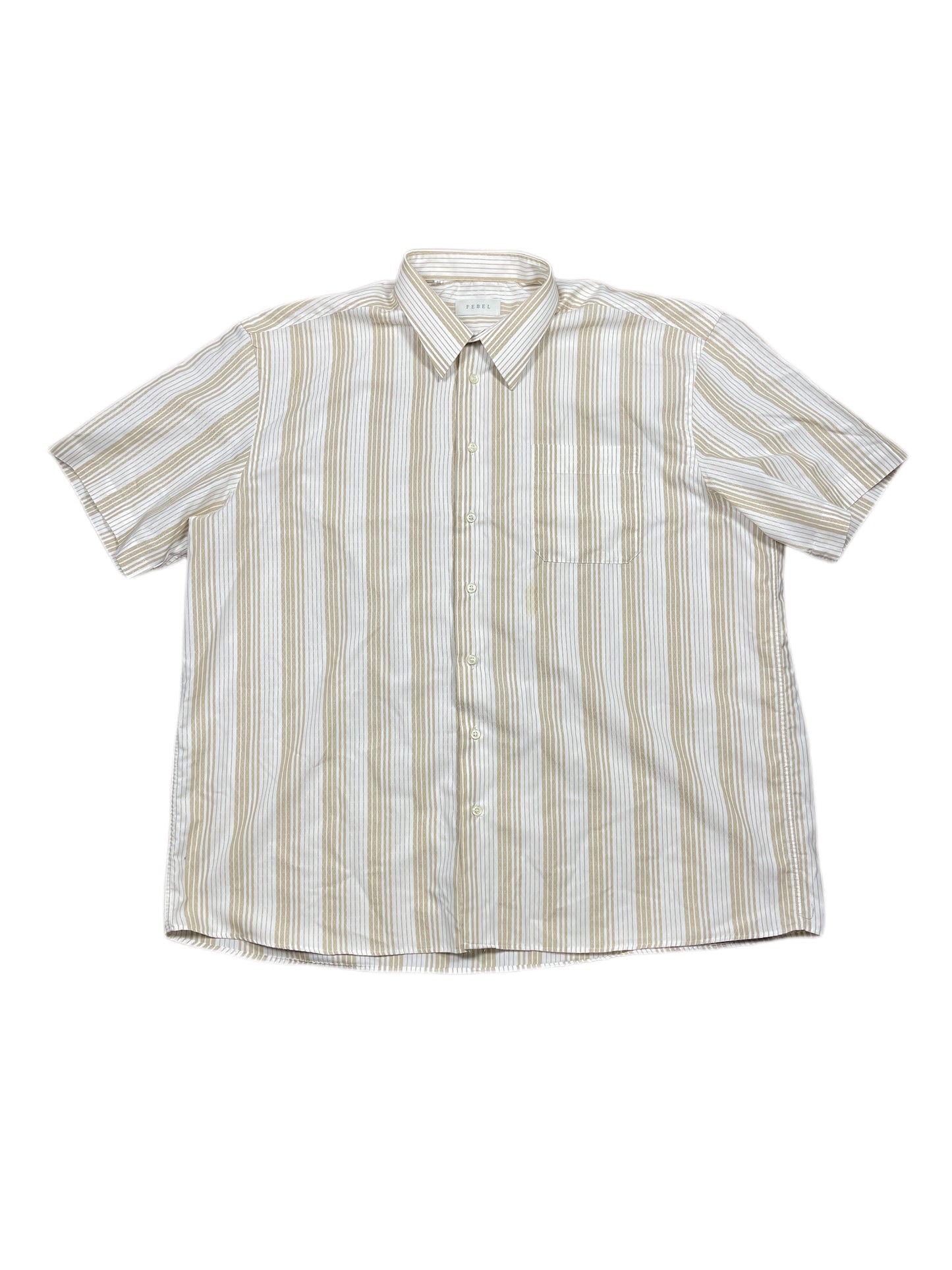 Vintage Febel Short Sleeve Shirt Striped Beige White - XXL