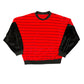 Vintage 1980s Velur Sweatshirt Red Black - XL