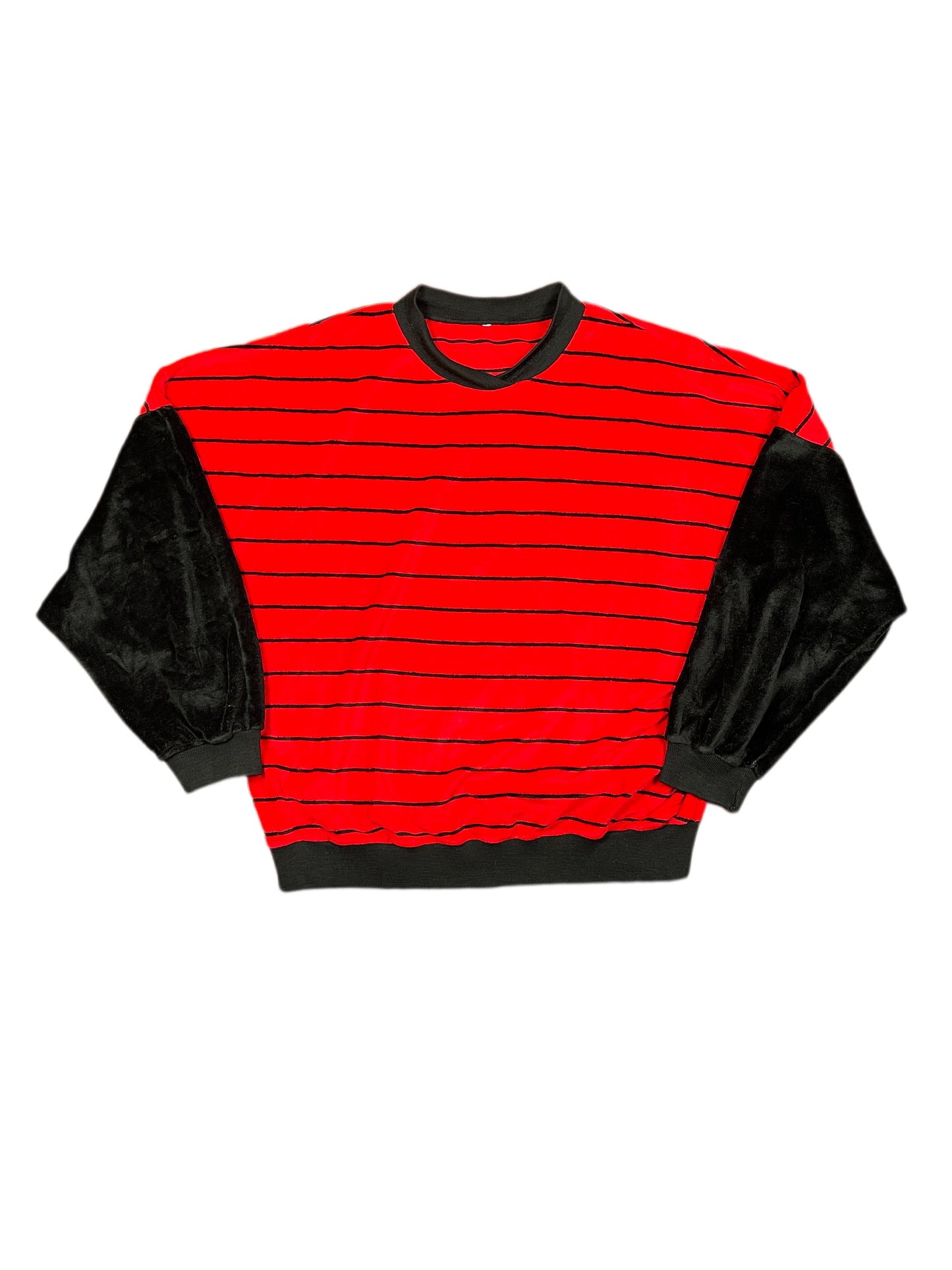 Vintage 1980s Velur Sweatshirt Red Black - XL